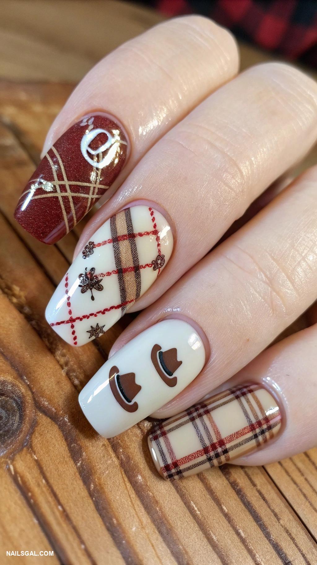 horse nail art Cowgirl themed with plaid patterns