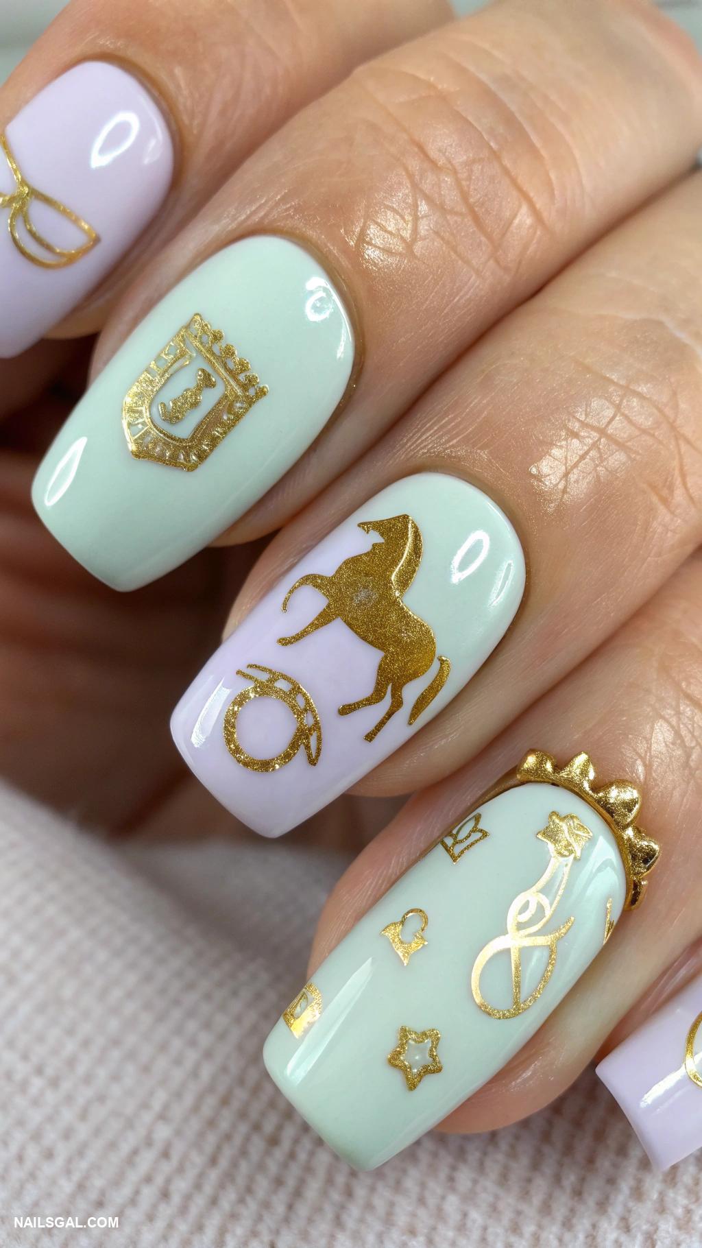 horse nail art Equestrian symbols in gold foil