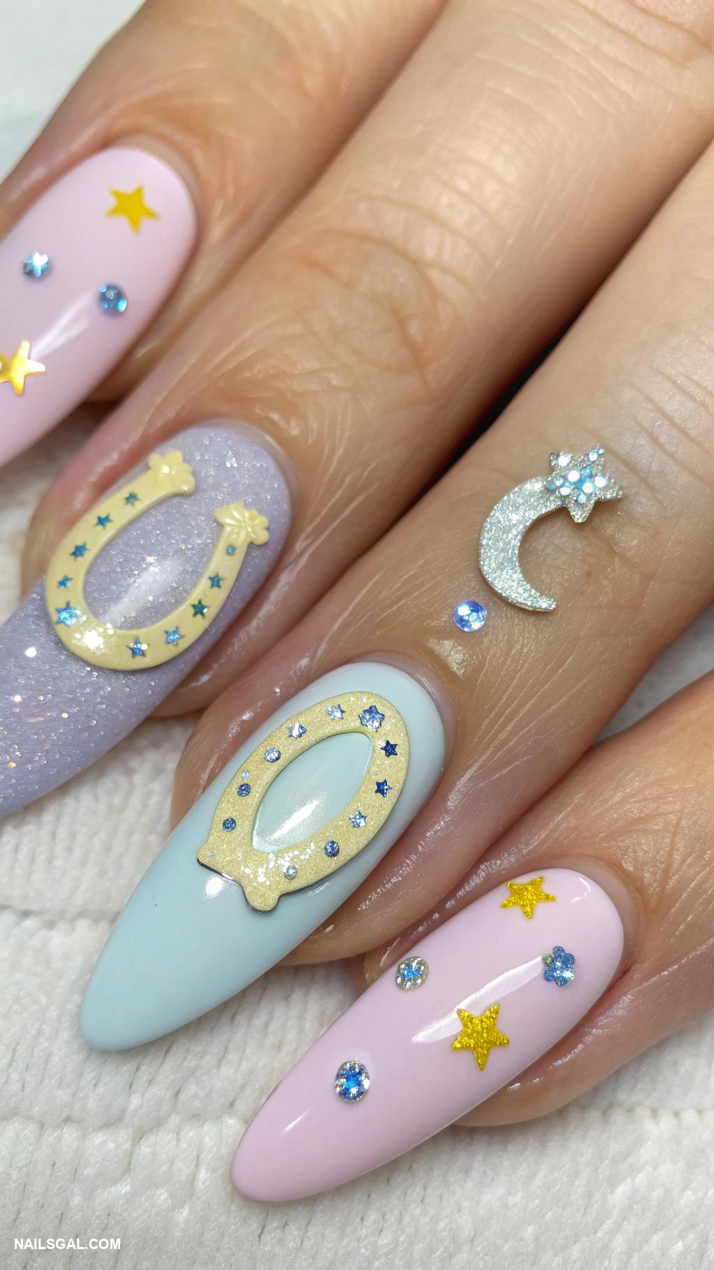 horse nail art Pastel horseshoes with glitter