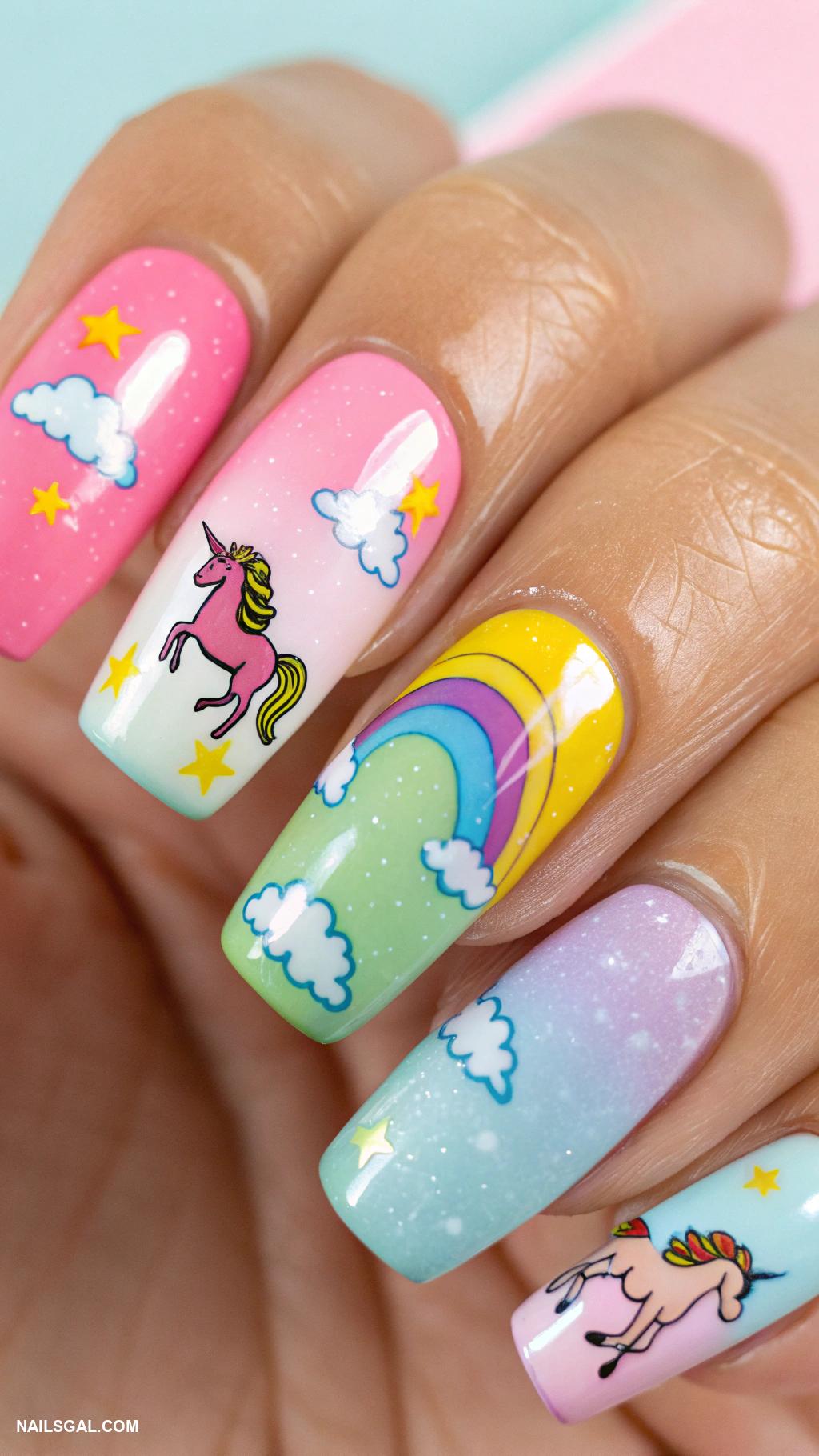 horse nail art Rainbow horse designs for summer