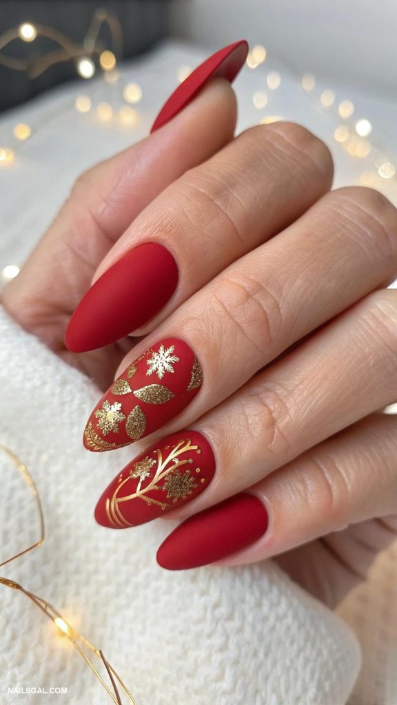 red christmas nails Classic red with a matte finish