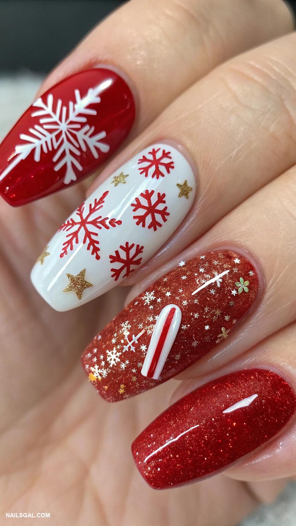 red christmas nails Glittery red with festive nail art