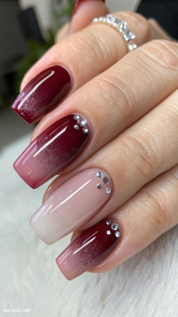 red wine nails French tips with wine color gradients