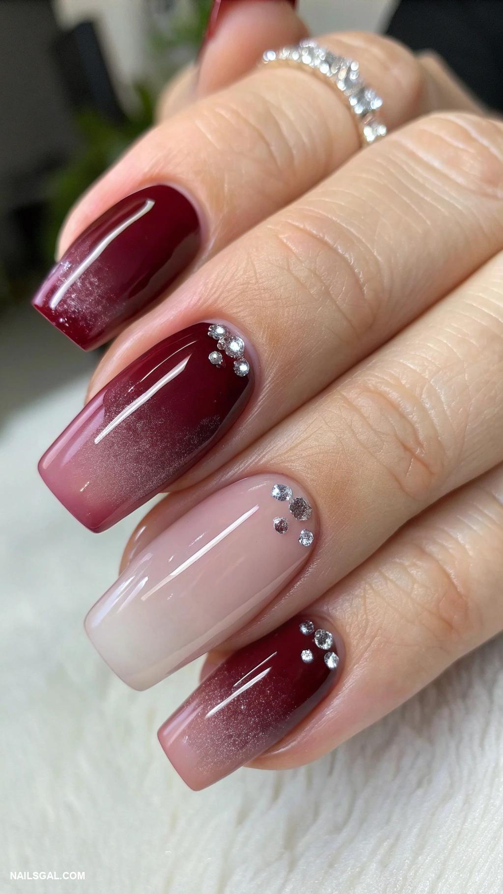 red wine nails French tips with wine color gradients