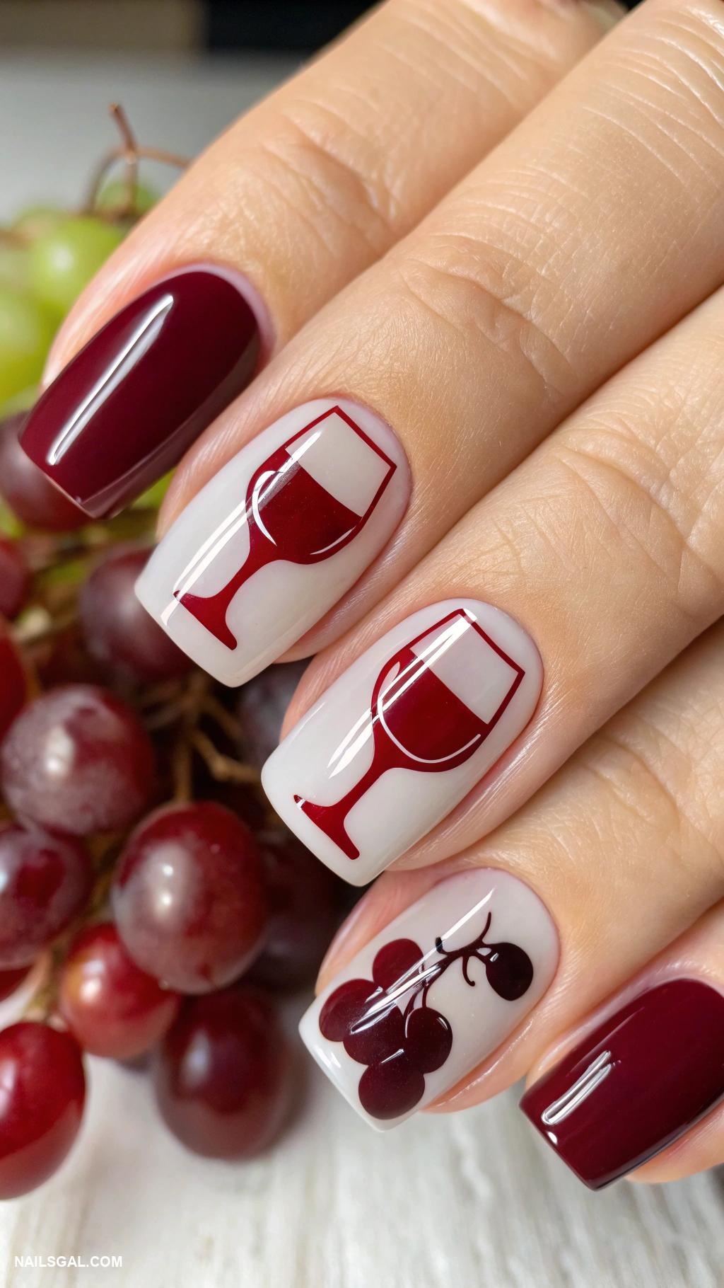 red wine nails Negative space wine glass shapes