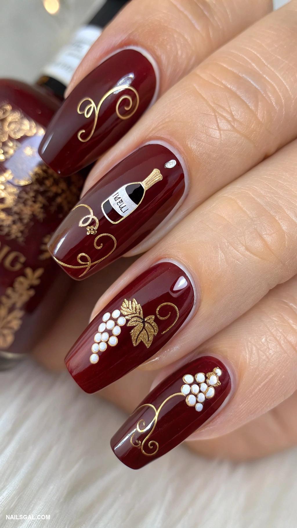 red wine nails Wine bottle nail art accents