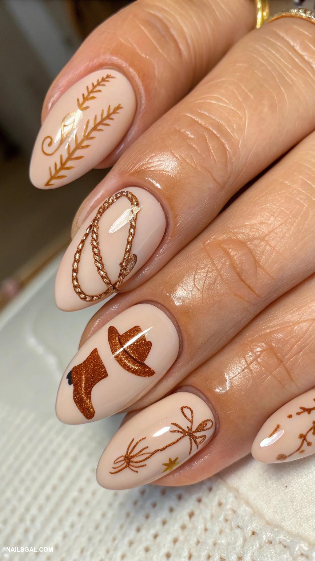rodeo nails Lasso designs on nude background