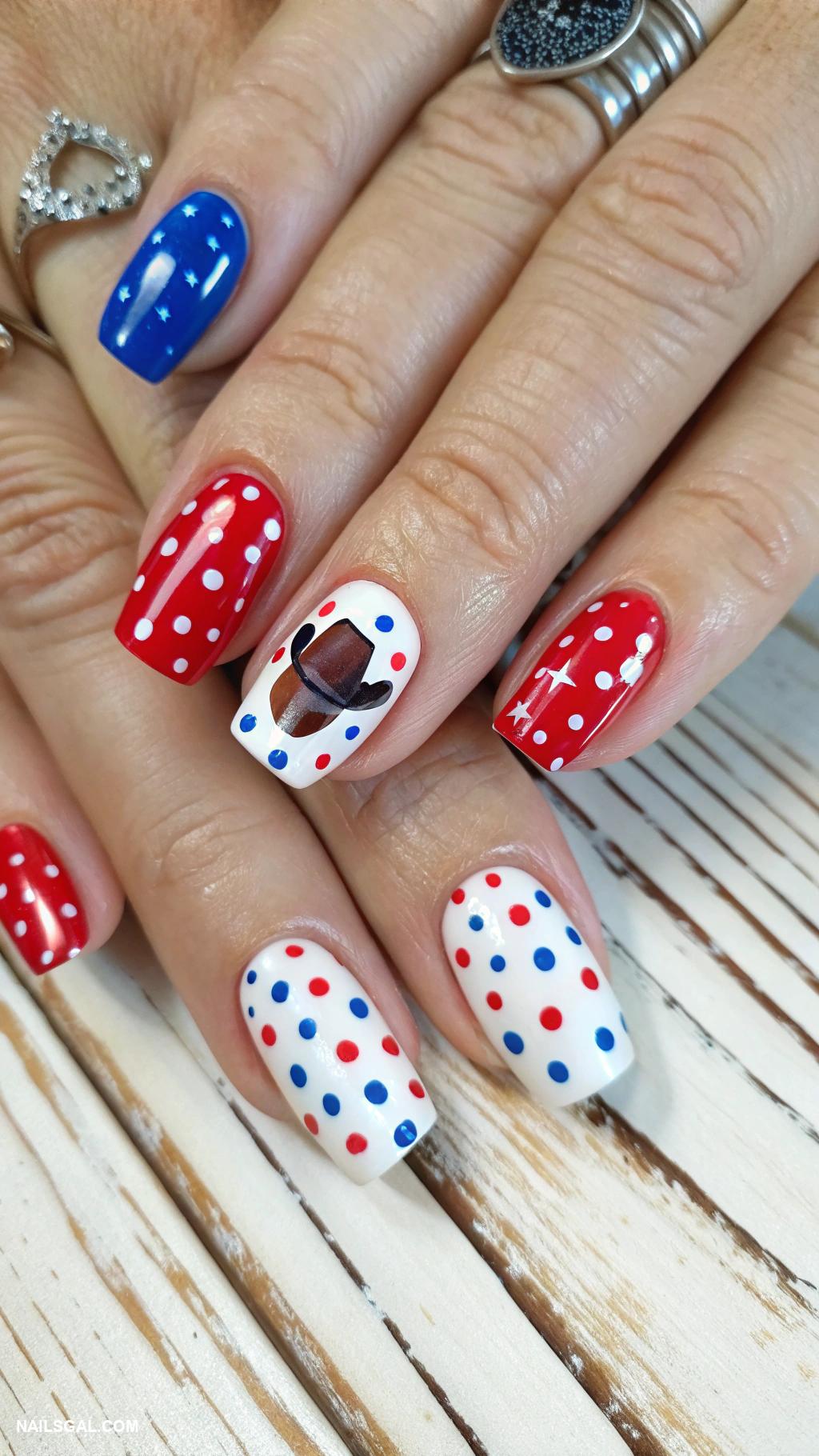 rodeo nails Polka dots with cowboy hat accents