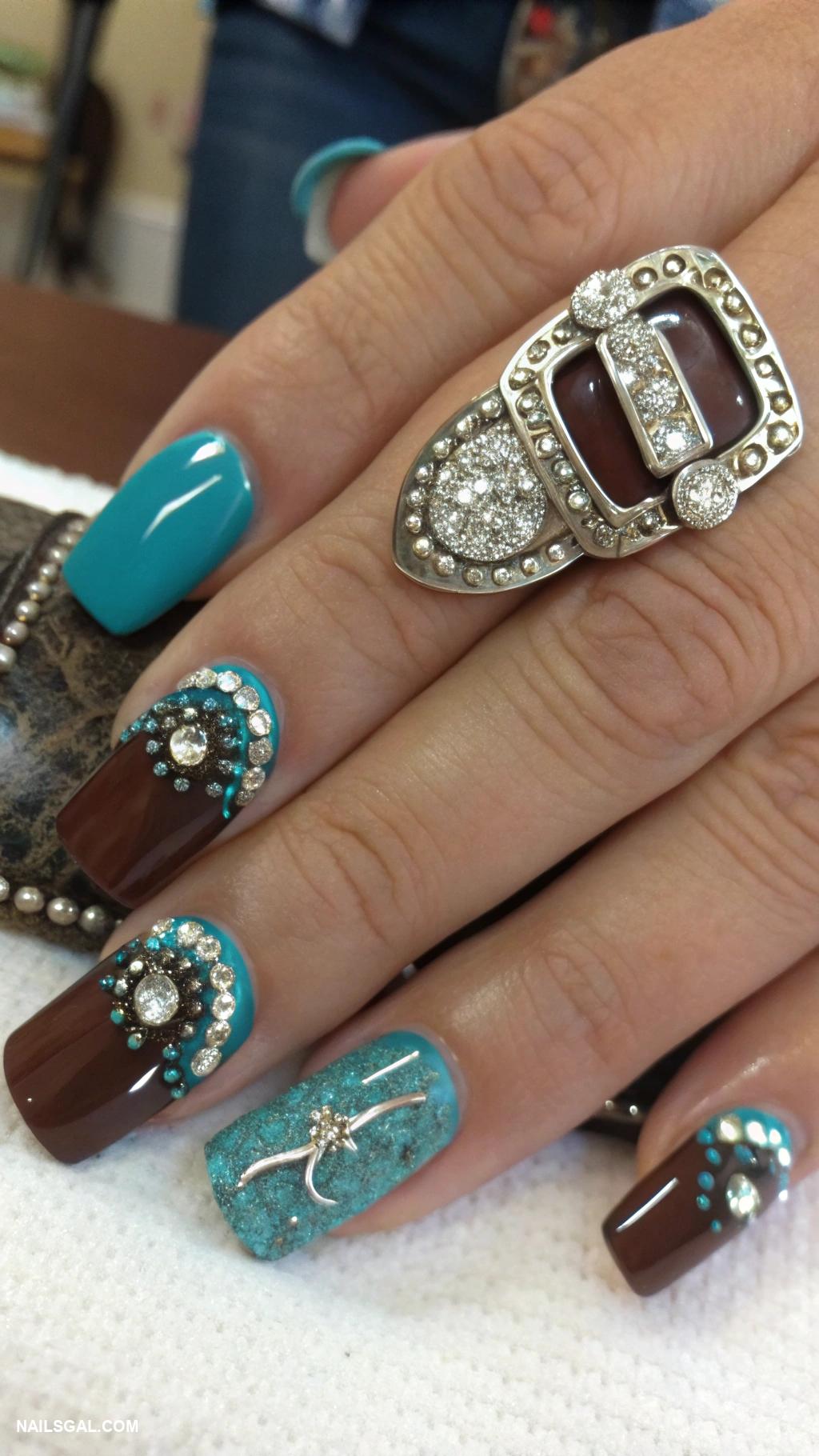 rodeo nails Western belt buckle nail art