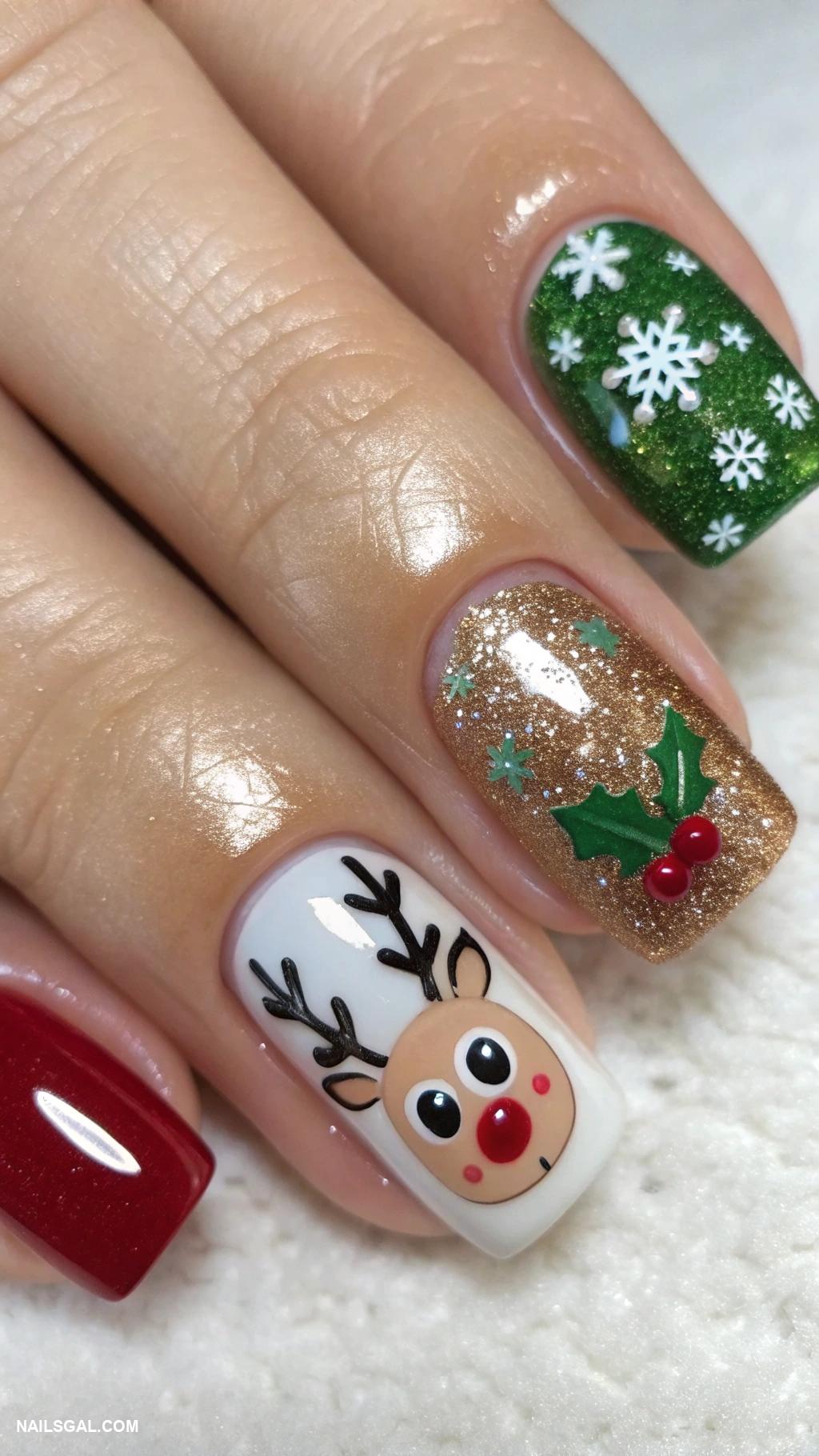 santa clause nails Cute reindeer face nail art