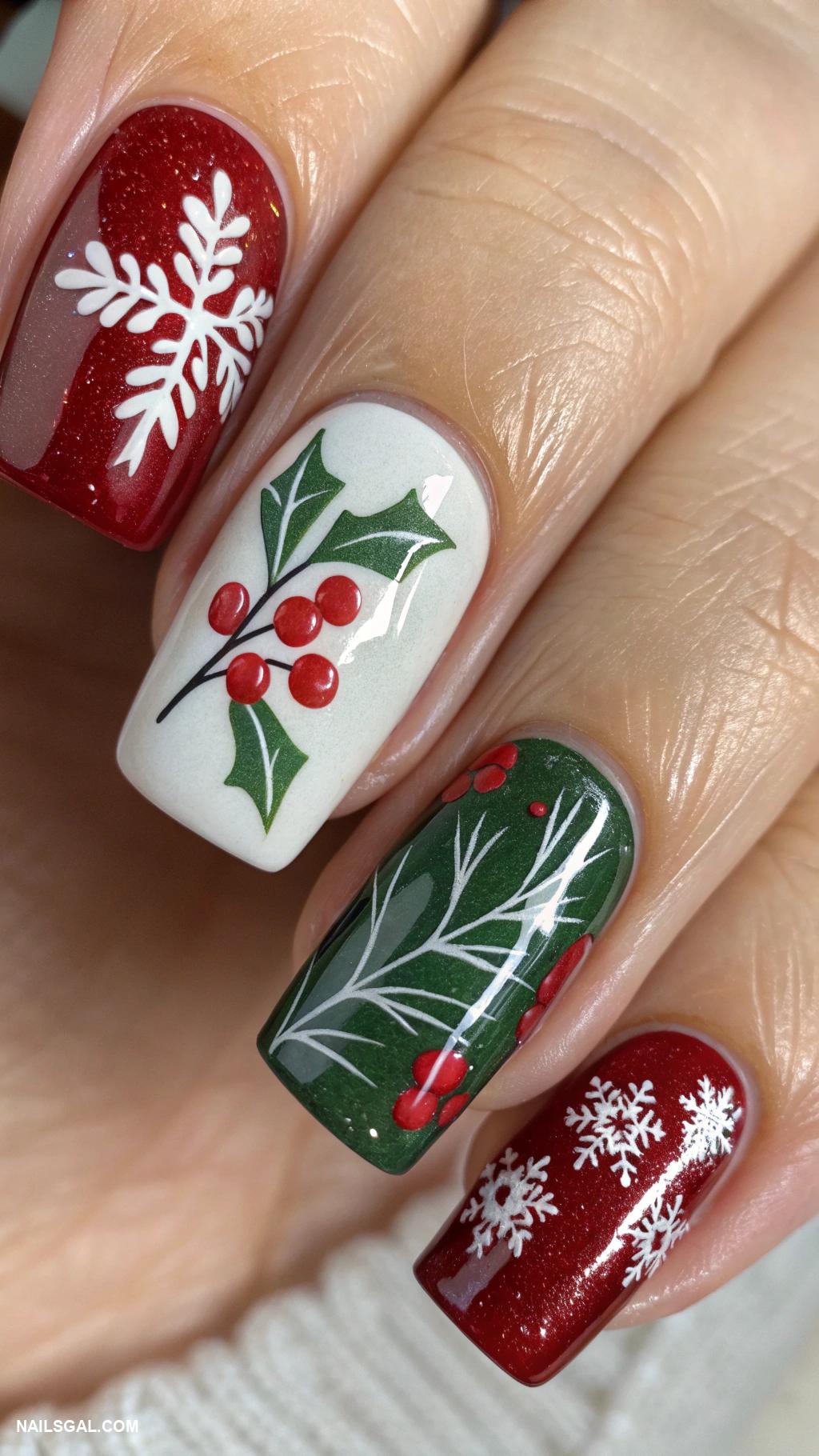 santa clause nails Mistletoe and berry nail art