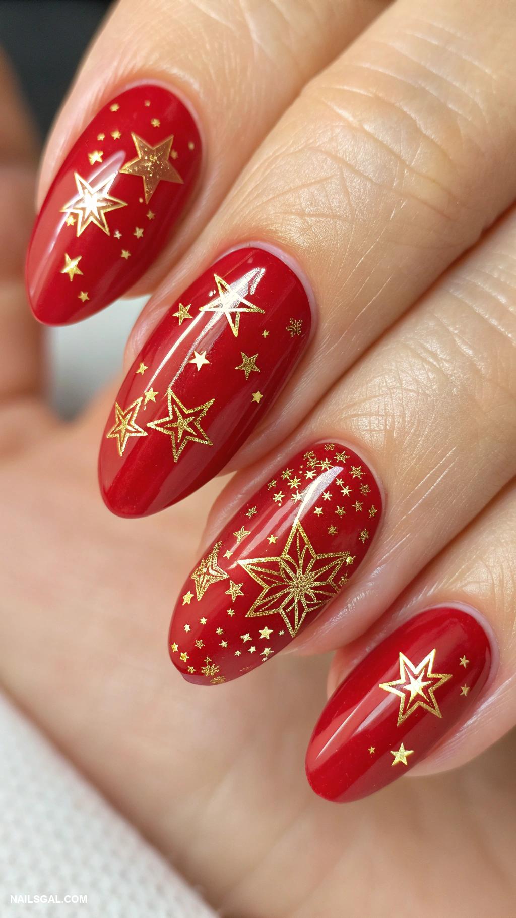 santa clause nails Pilar red nails with gold stars
