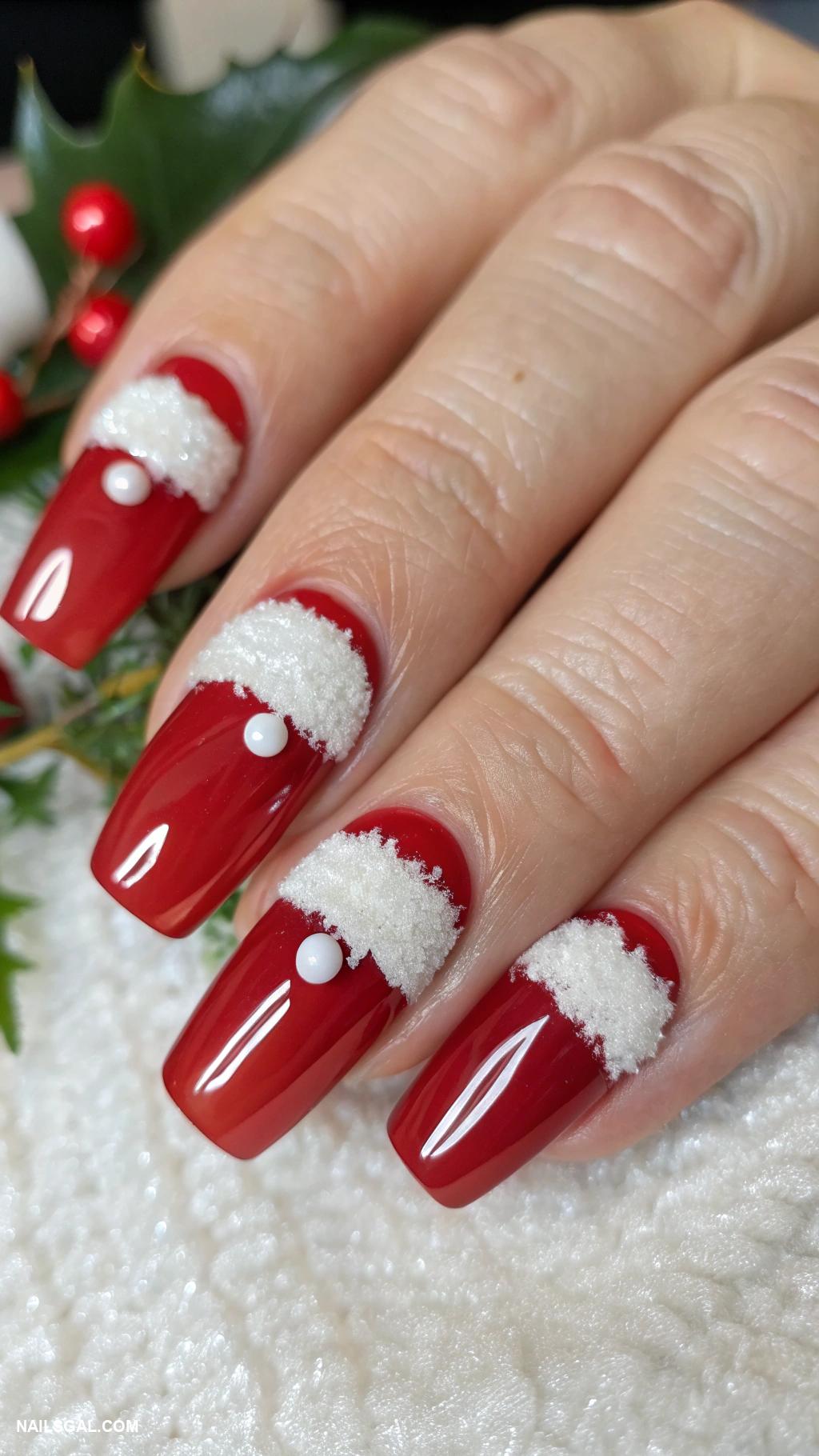santa clause nails Santa hat tips on classic red