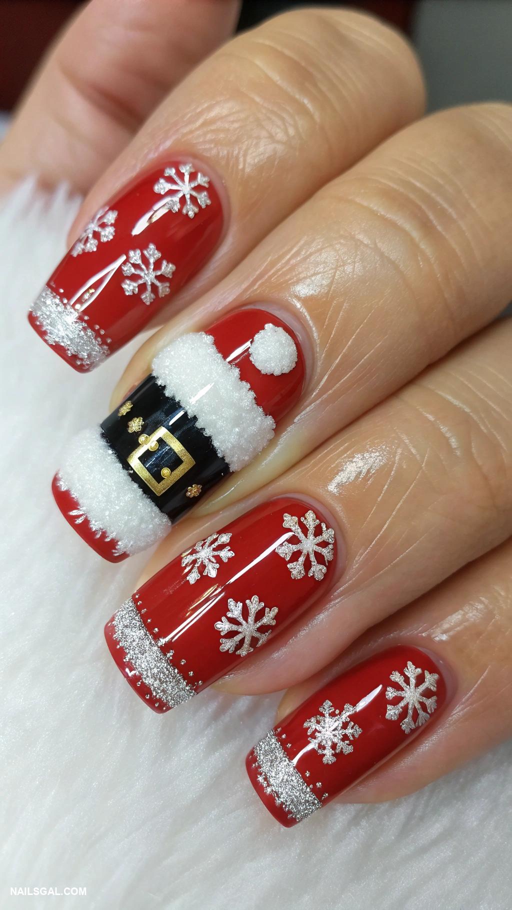 santa clause nails Santa suit design with buckle accent