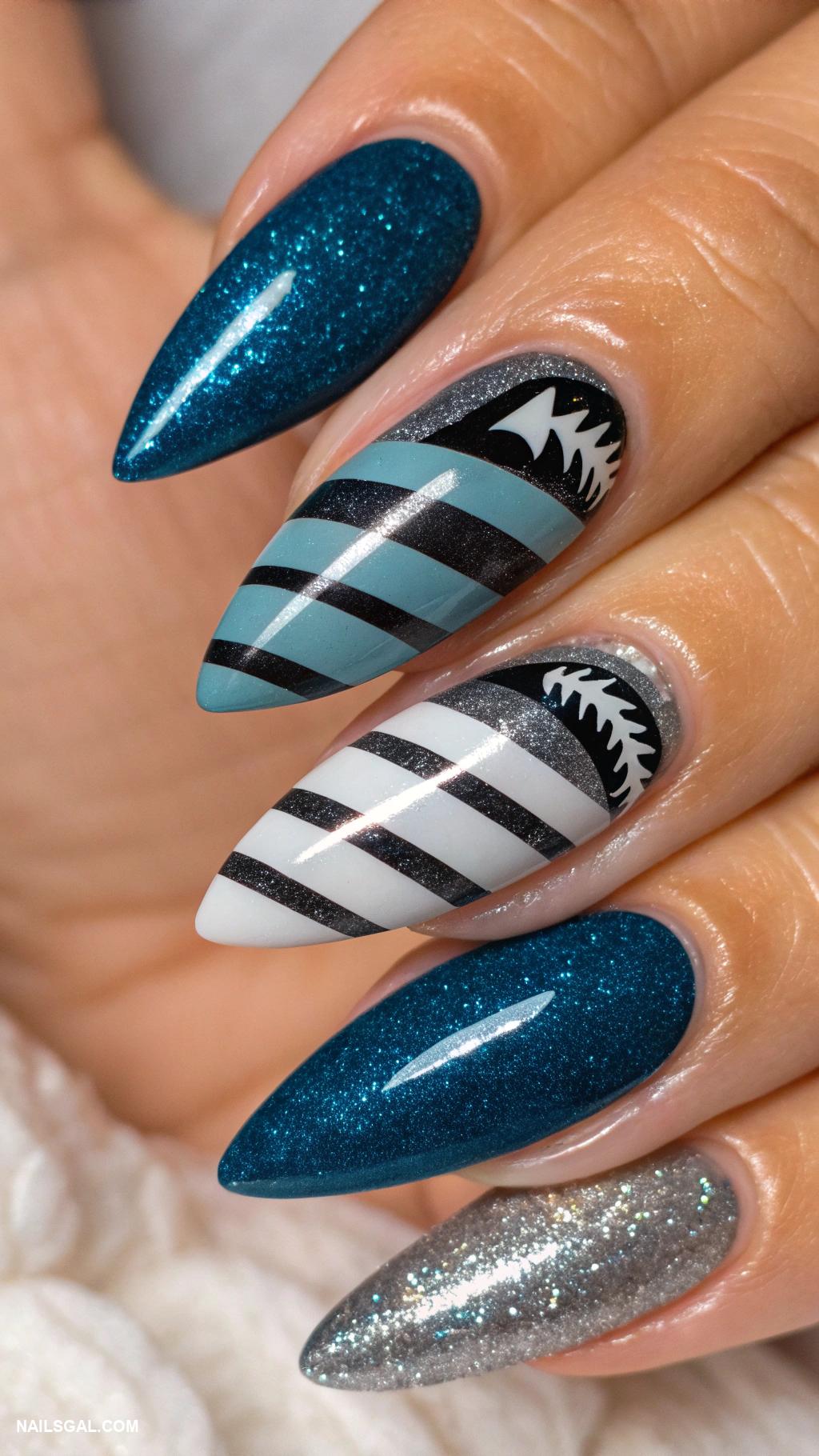 shark nails Bold stripes mimicking shark skin texture
