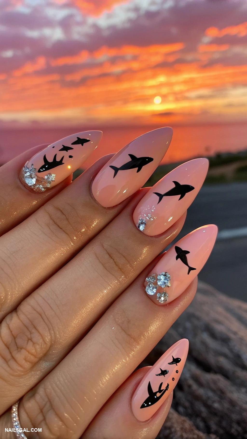 shark nails Shark silhouettes against sunset colors