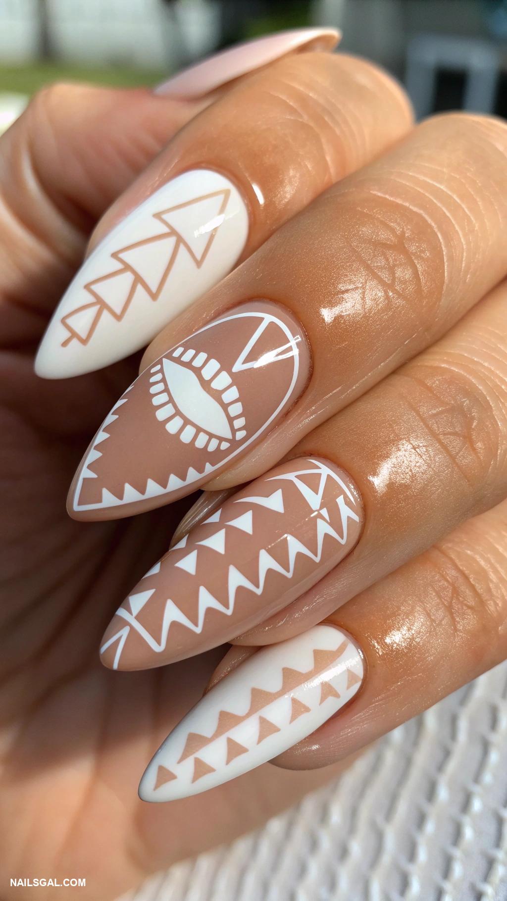 shark nails Shark teeth patterns on nude base