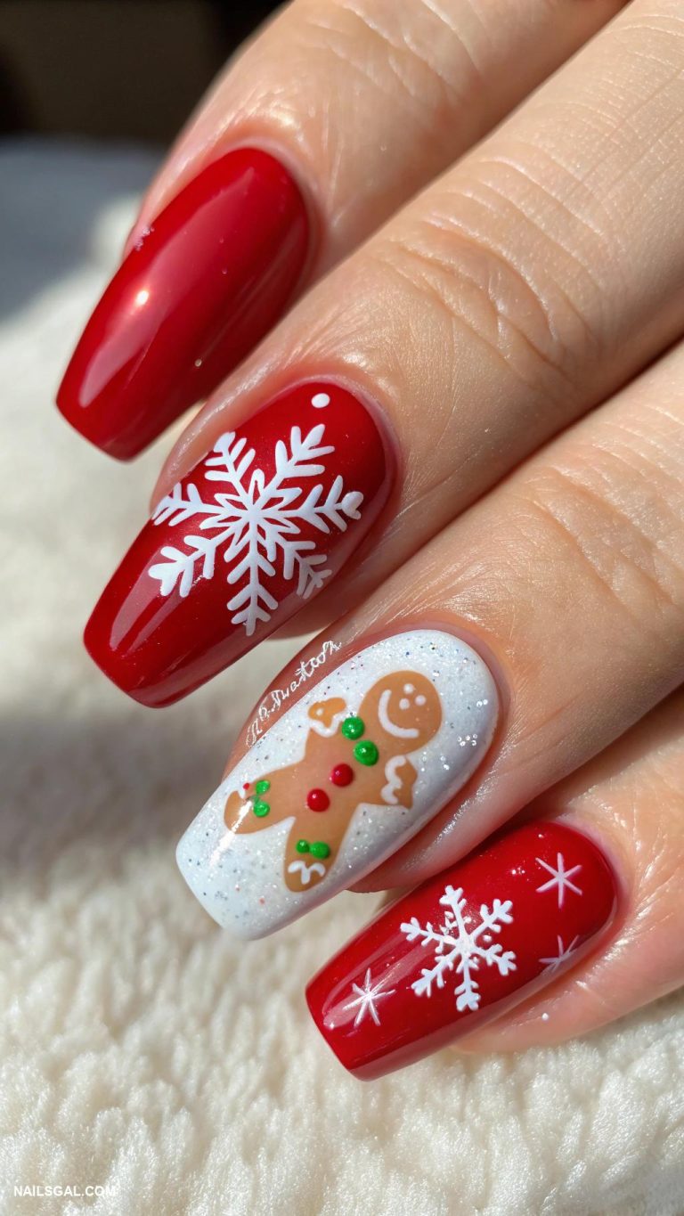 simple christmas nails Gingerbread man on a beige background