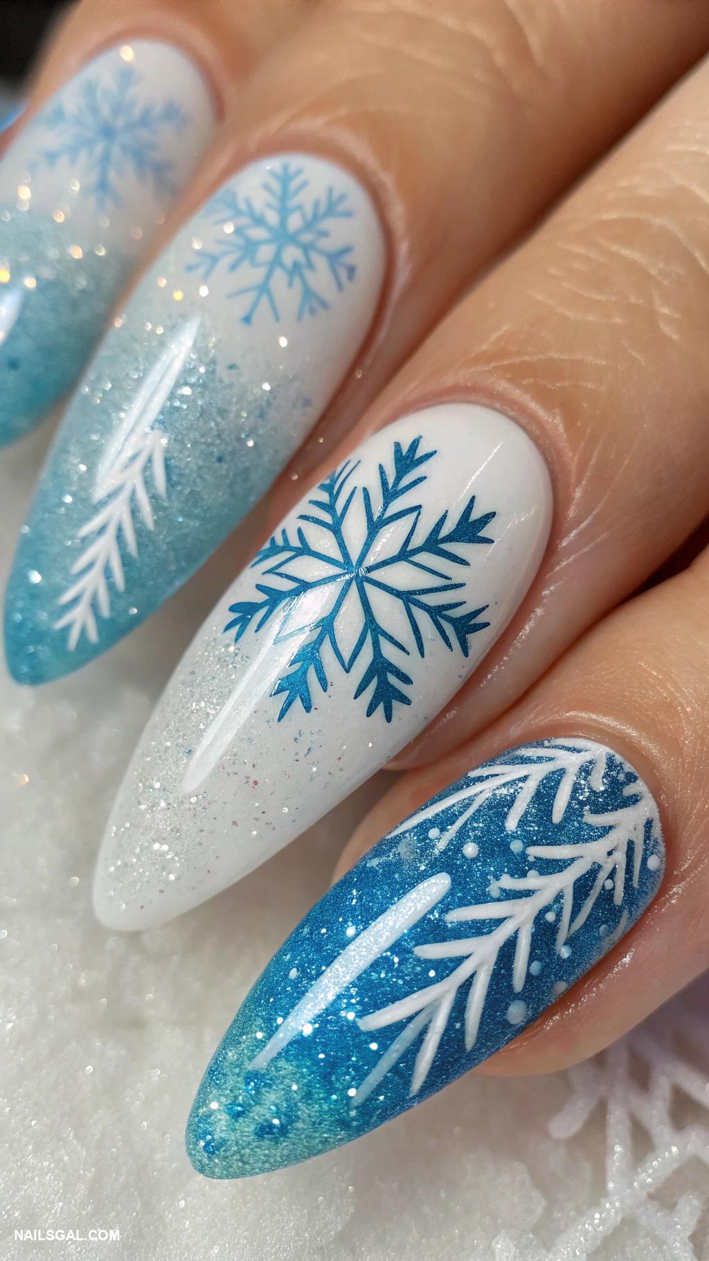 simple christmas nails Icicle designs with blue and white