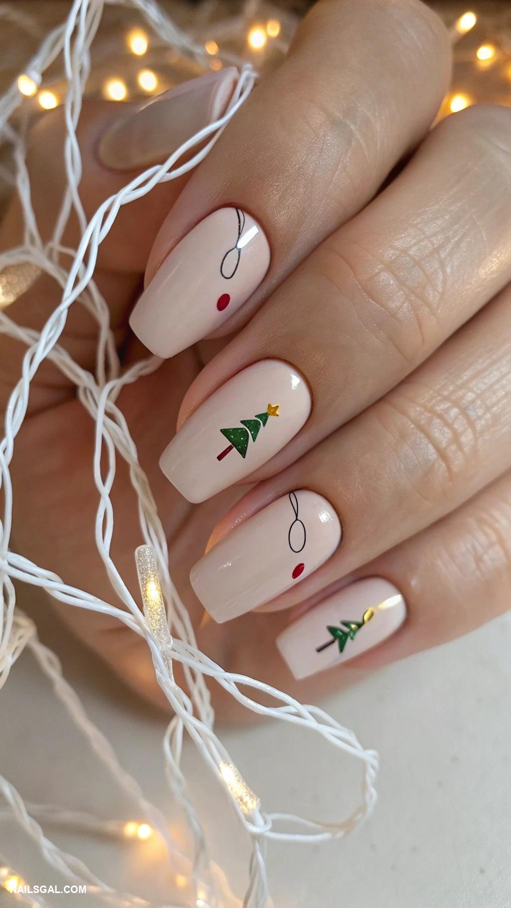 simple christmas nails Minimalist Christmas lights outline