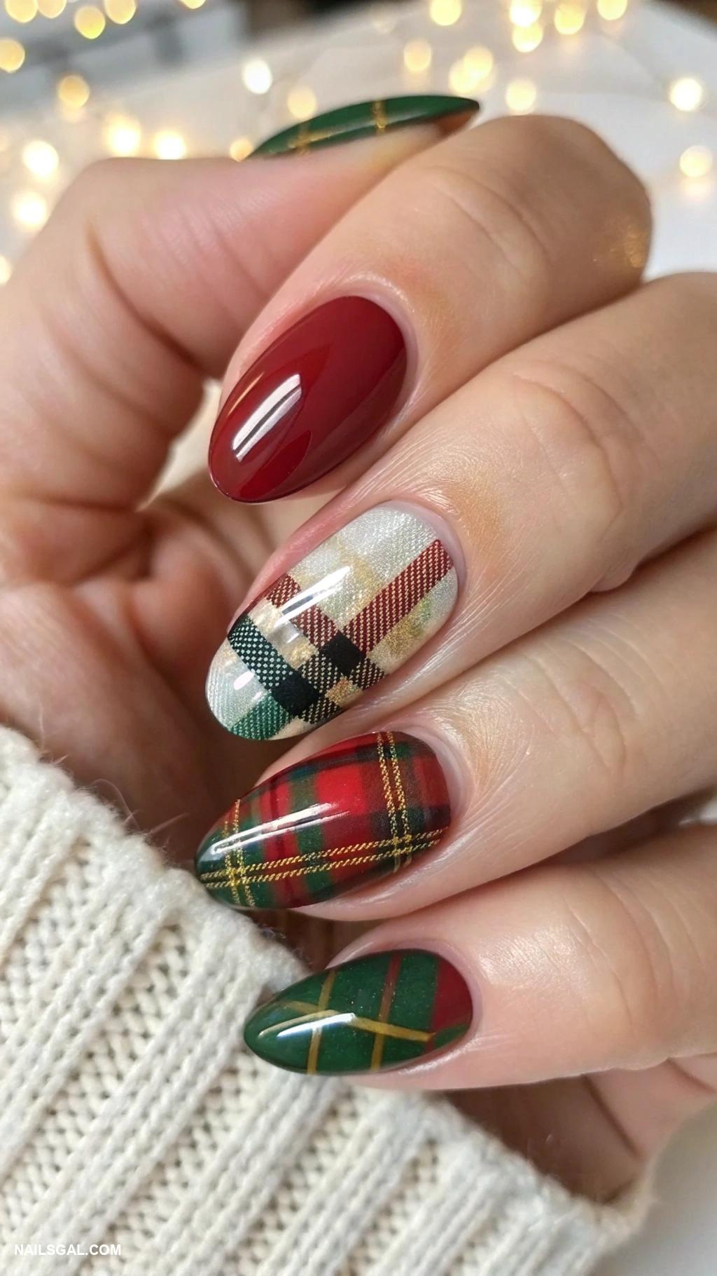 xmas nails Warm plaid pattern for cozy vibes