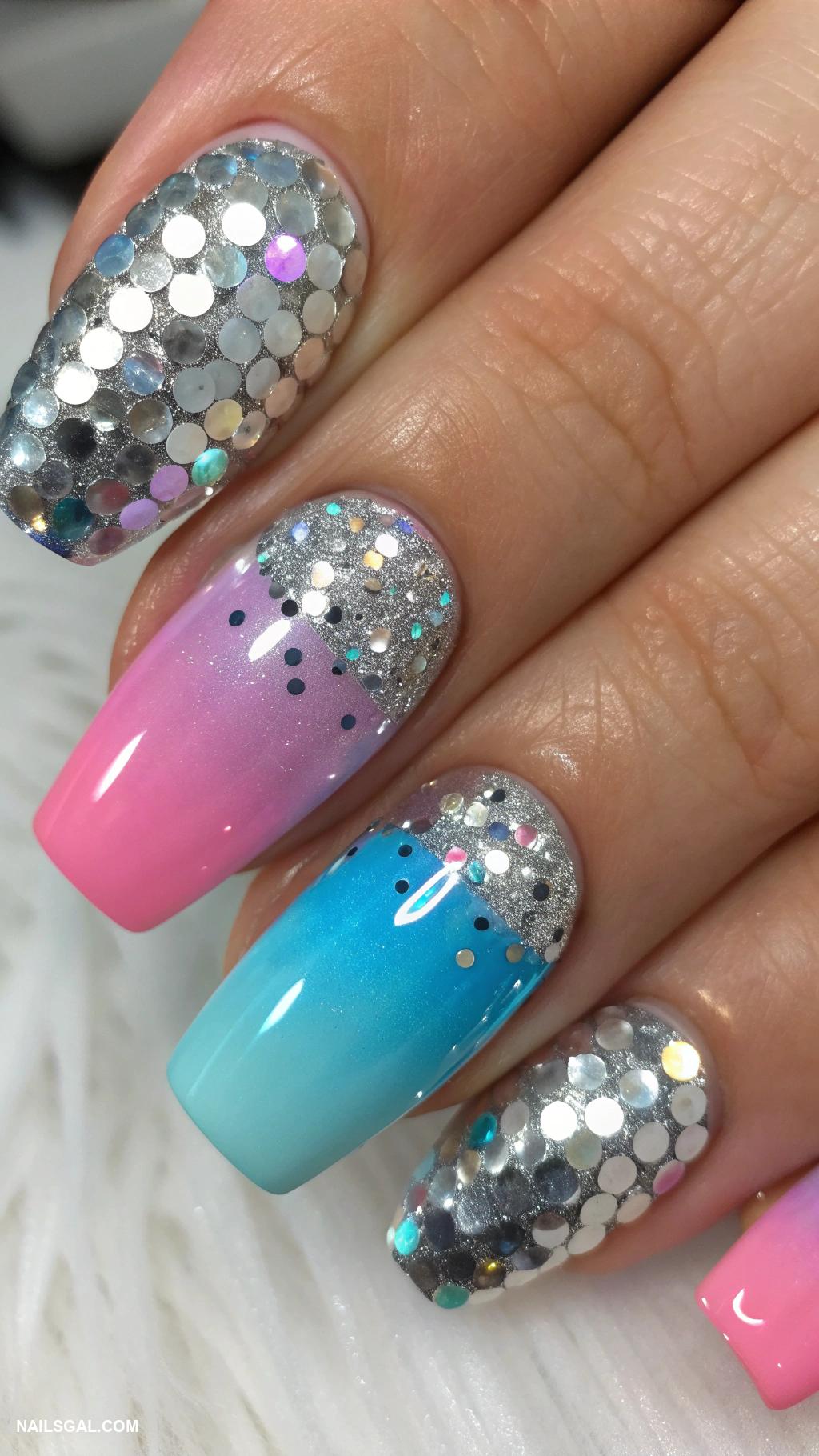 70s nail art Glittery disco ball inspired nails