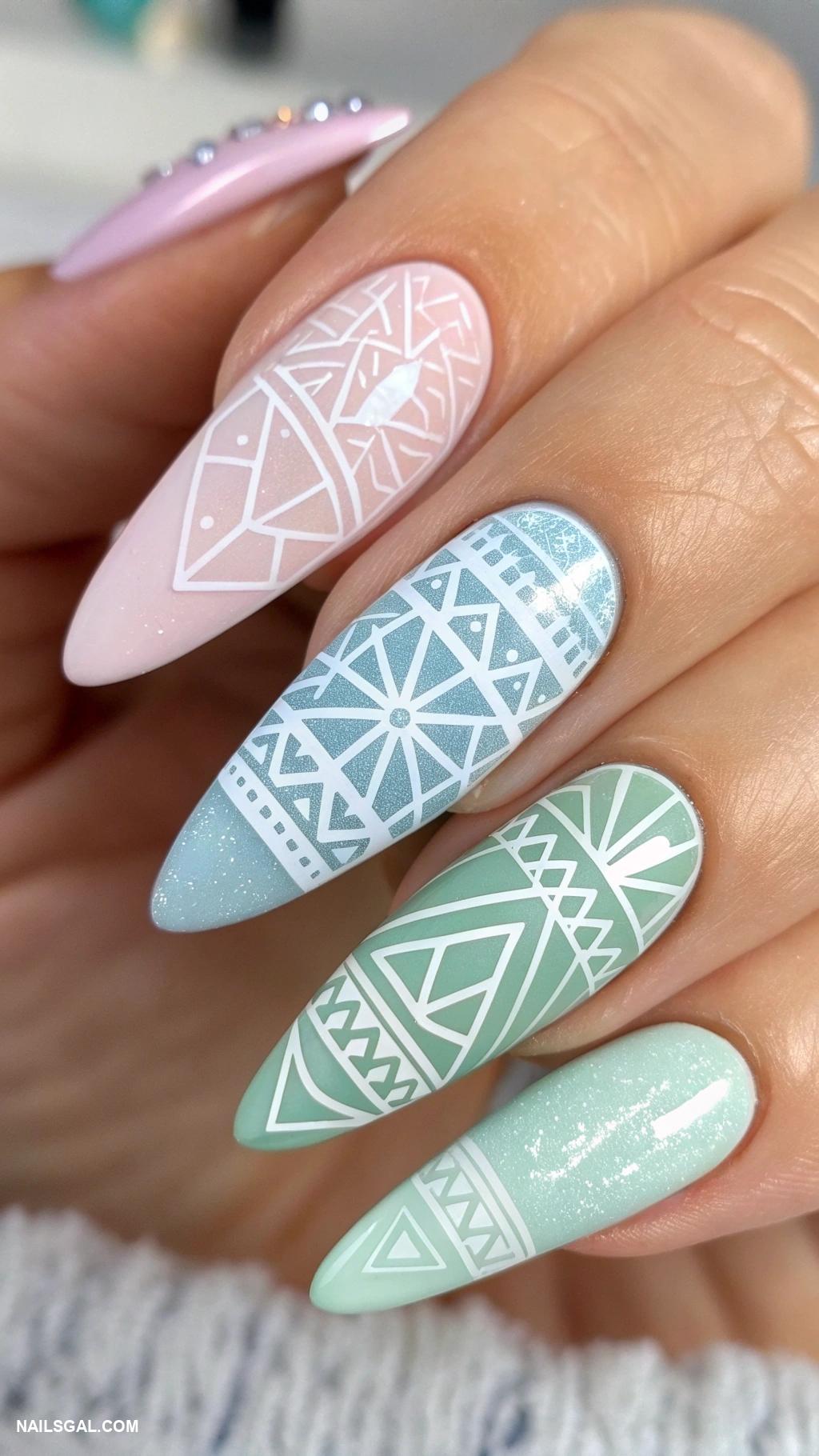 January nails Geometric designs in icy pastels