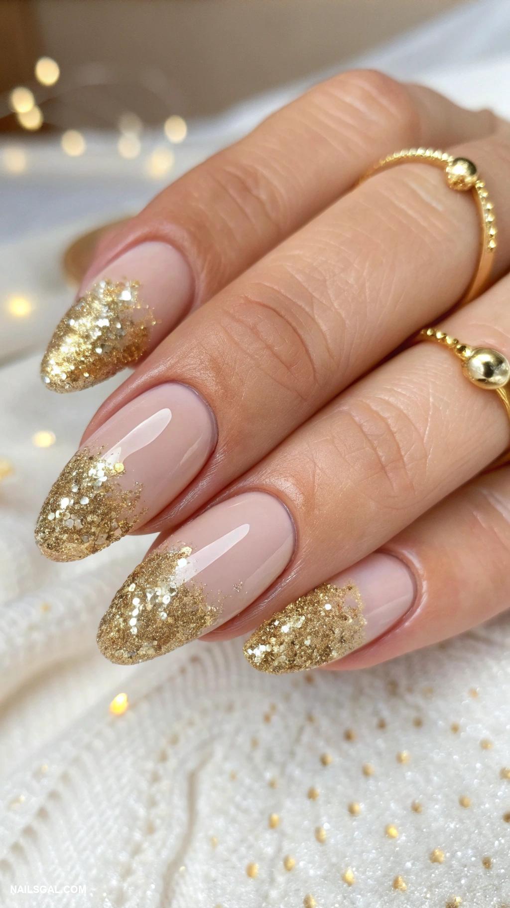 January nails Glittery gold tips for a classy look