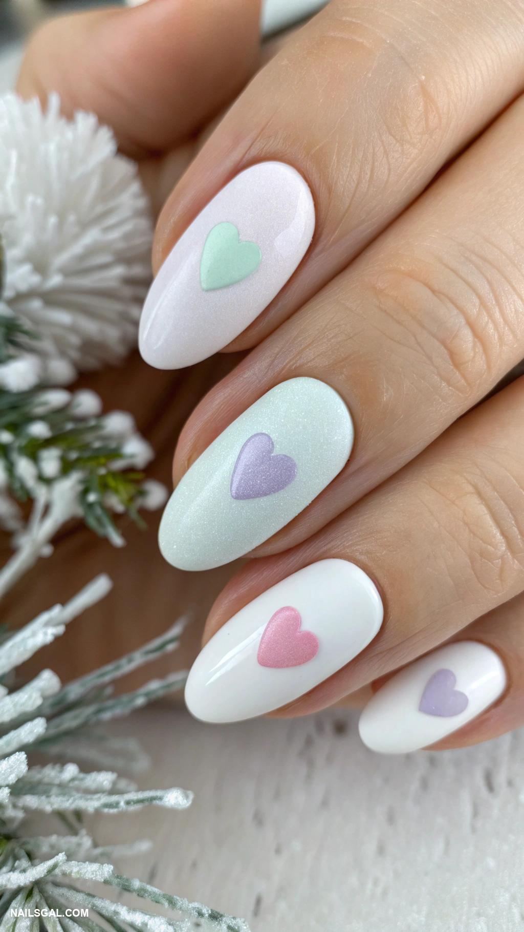 January nails Matte white nails with glossy hearts