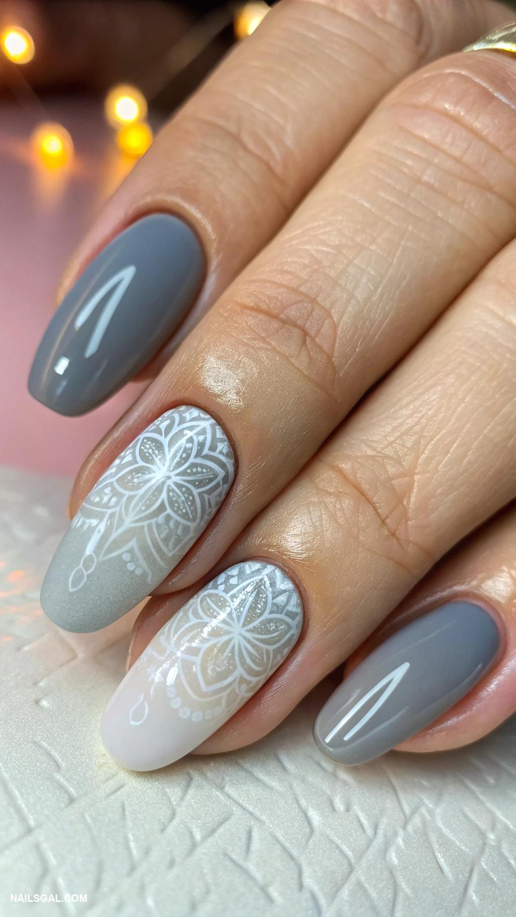 January nails Subtle ombre from light grey to dark