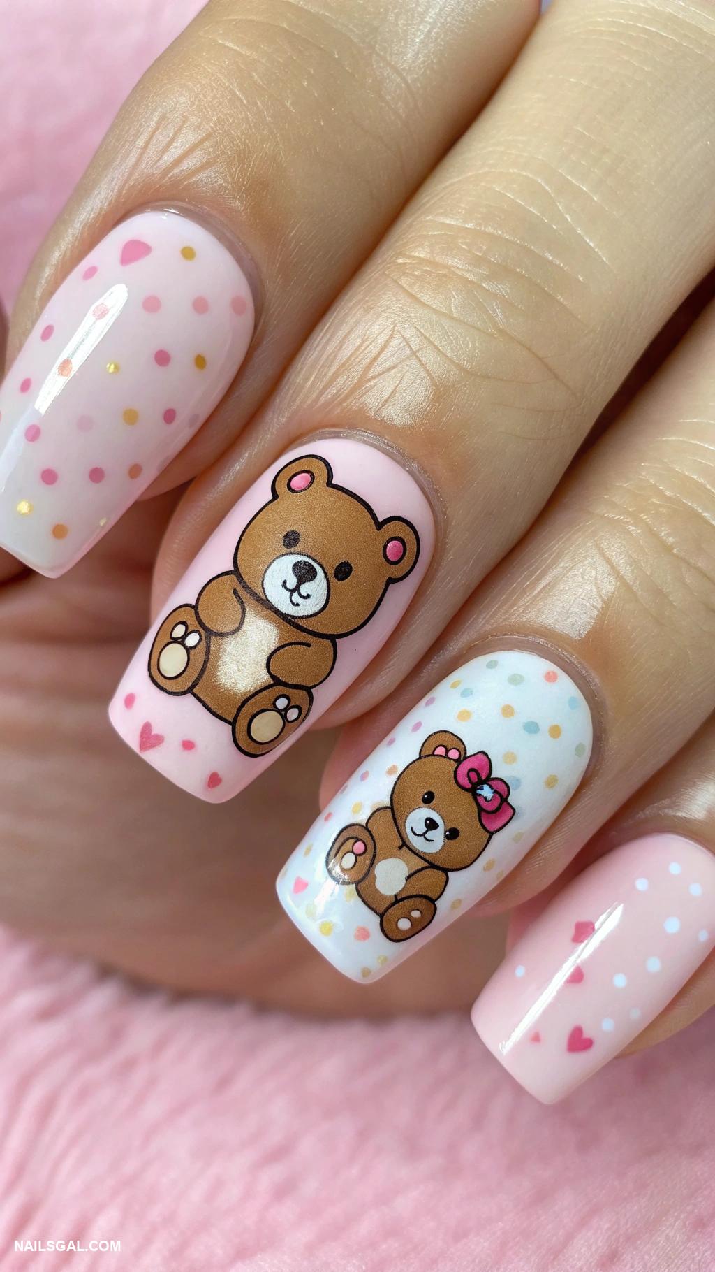 baby girl baby shower nails Cute teddy bears on pink nails