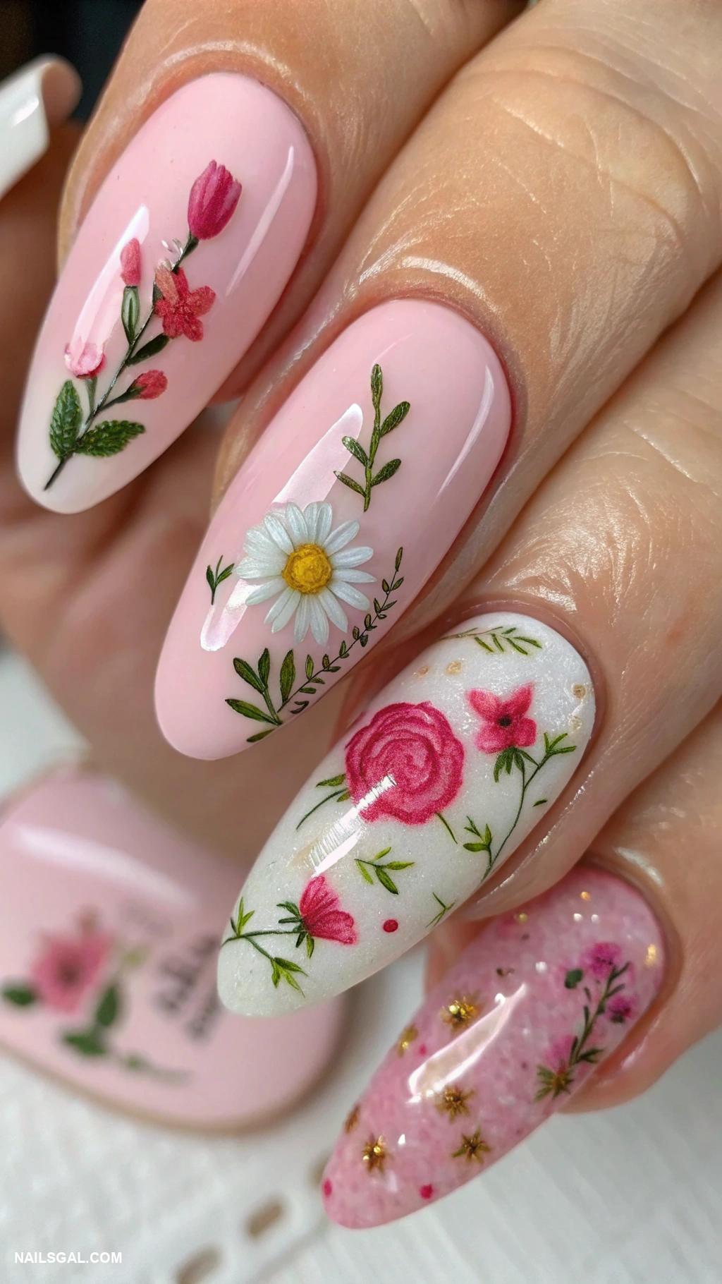 baby girl baby shower nails Floral designs with shades of pink