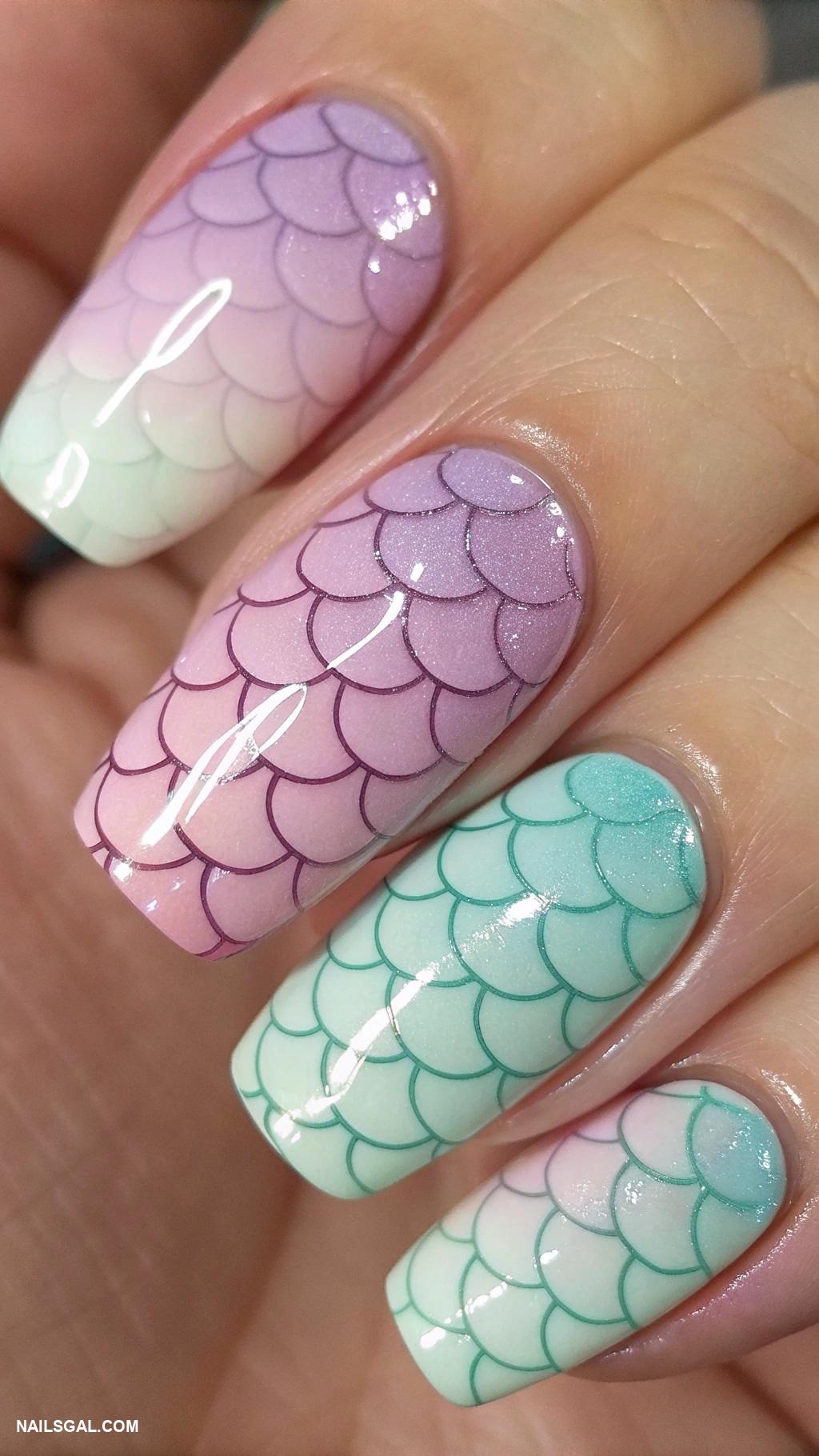 baby girl baby shower nails Mermaid scales in pastel ombre