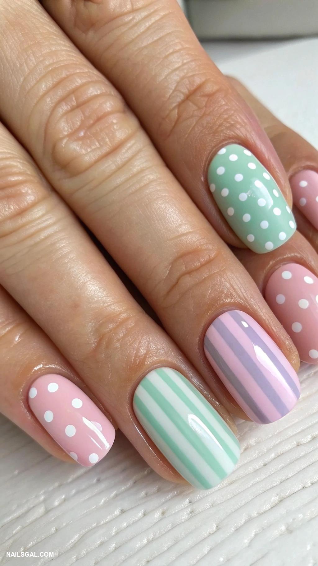 baby girl baby shower nails Polka dots and stripes in pastel colors
