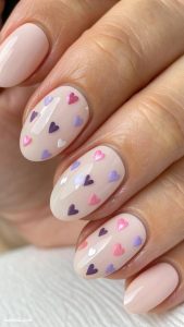 baby girl baby shower nails Tiny hearts on nude background