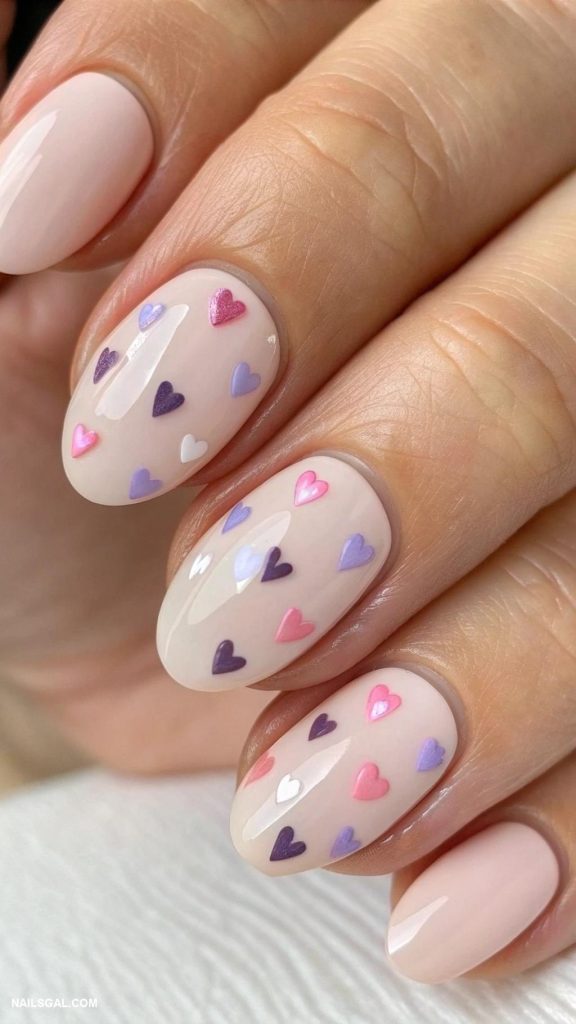 baby girl baby shower nails Tiny hearts on nude background