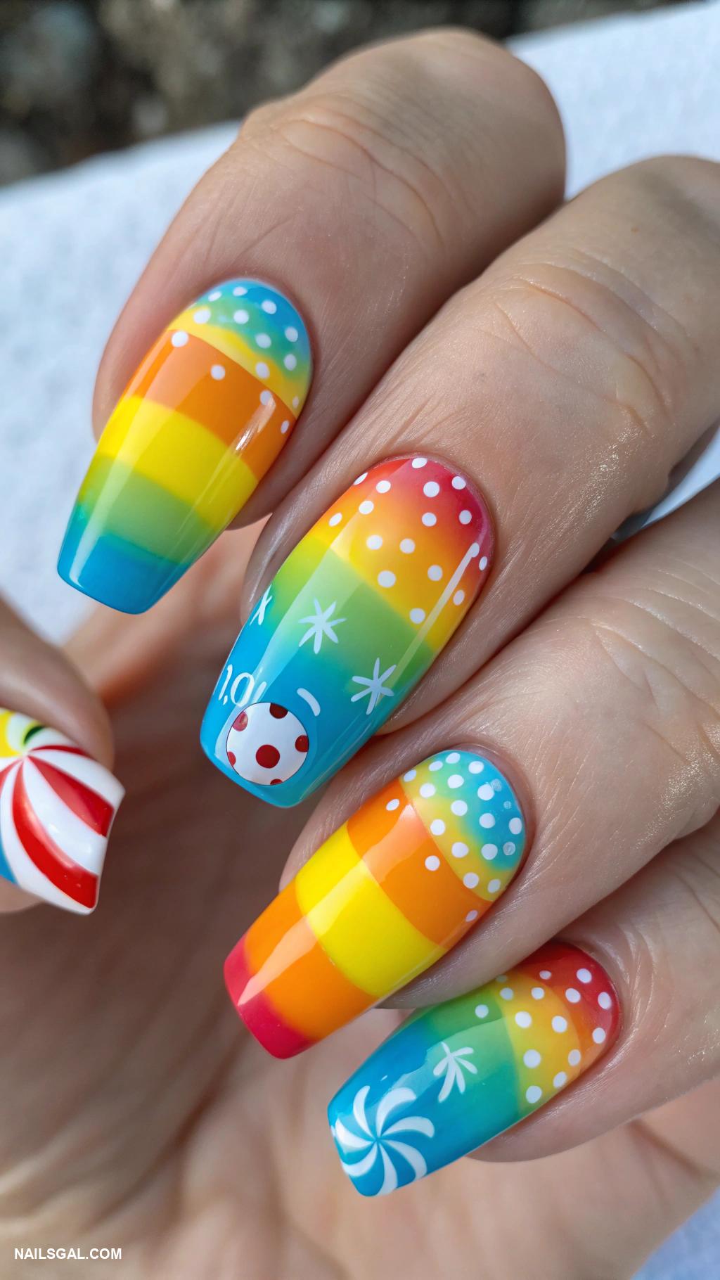 beach nails Colorful rainbow with beach balls