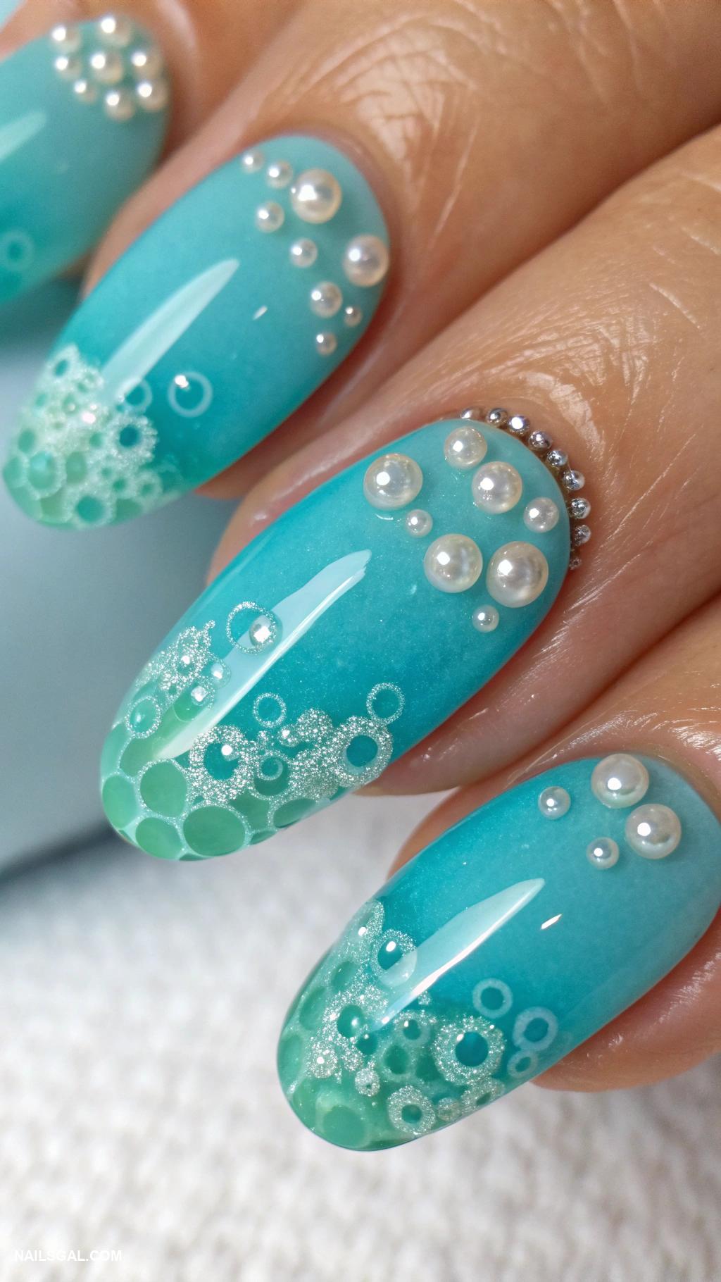 beach nails Ocean blue with seafoam bubbles