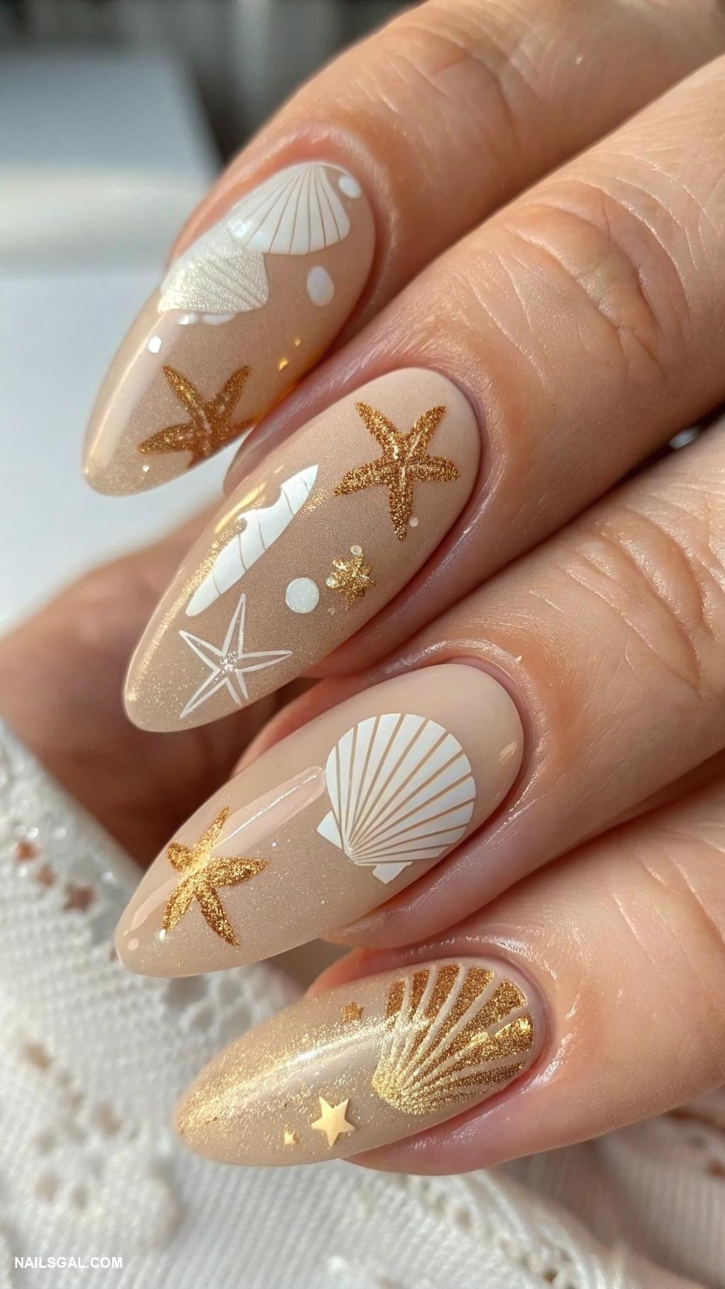 beach nails Shell prints with sandy beige