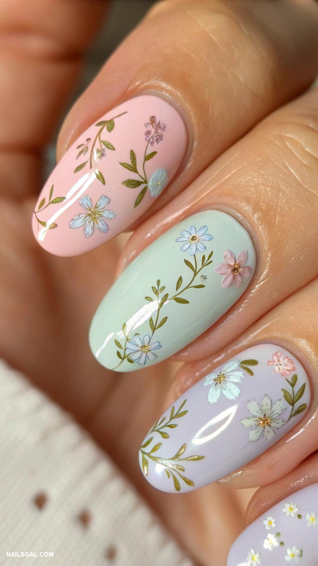 bride nails Delicate floral patterns in pastel shades