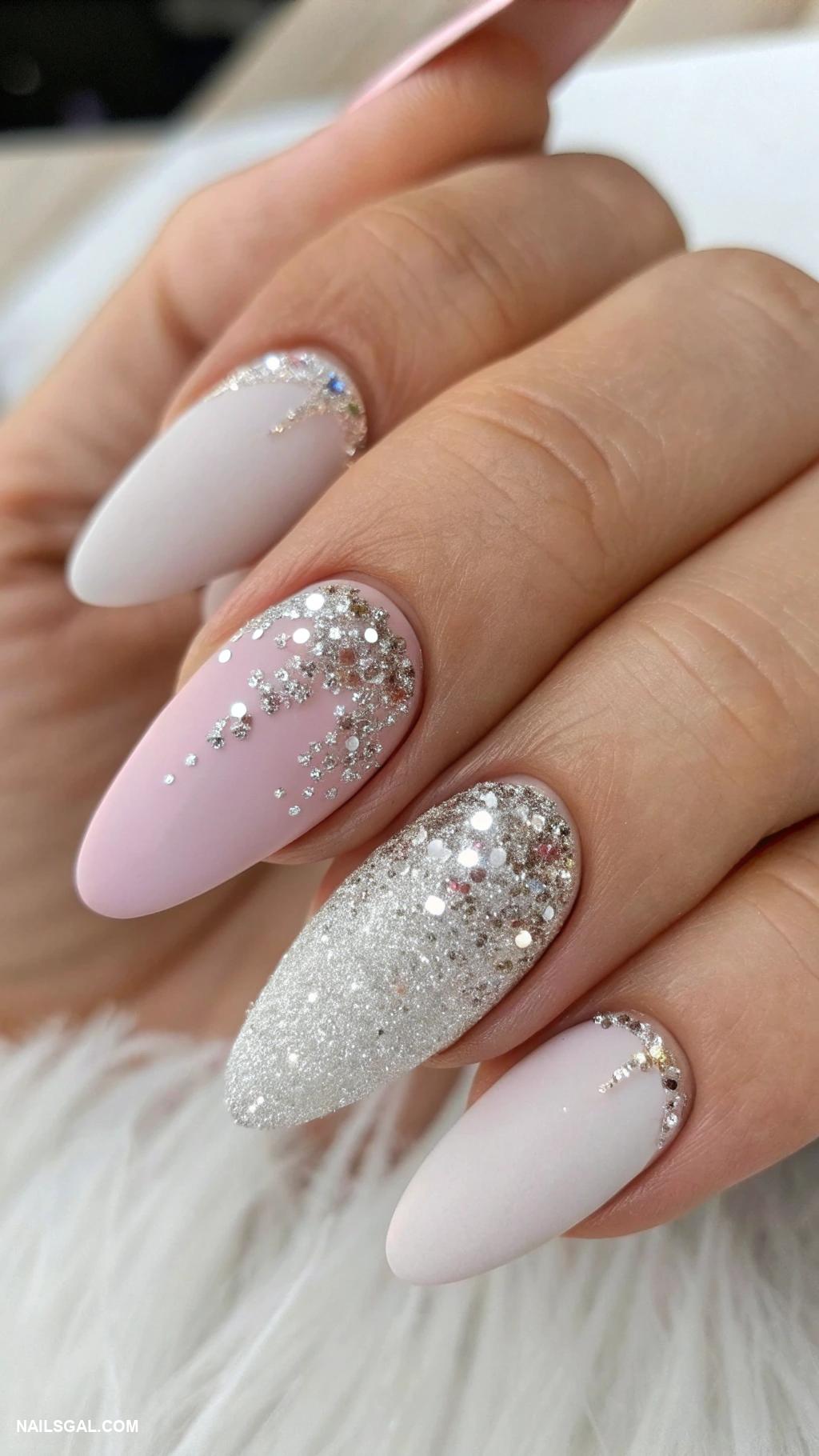 bride nails Glittery tips with a matte finish