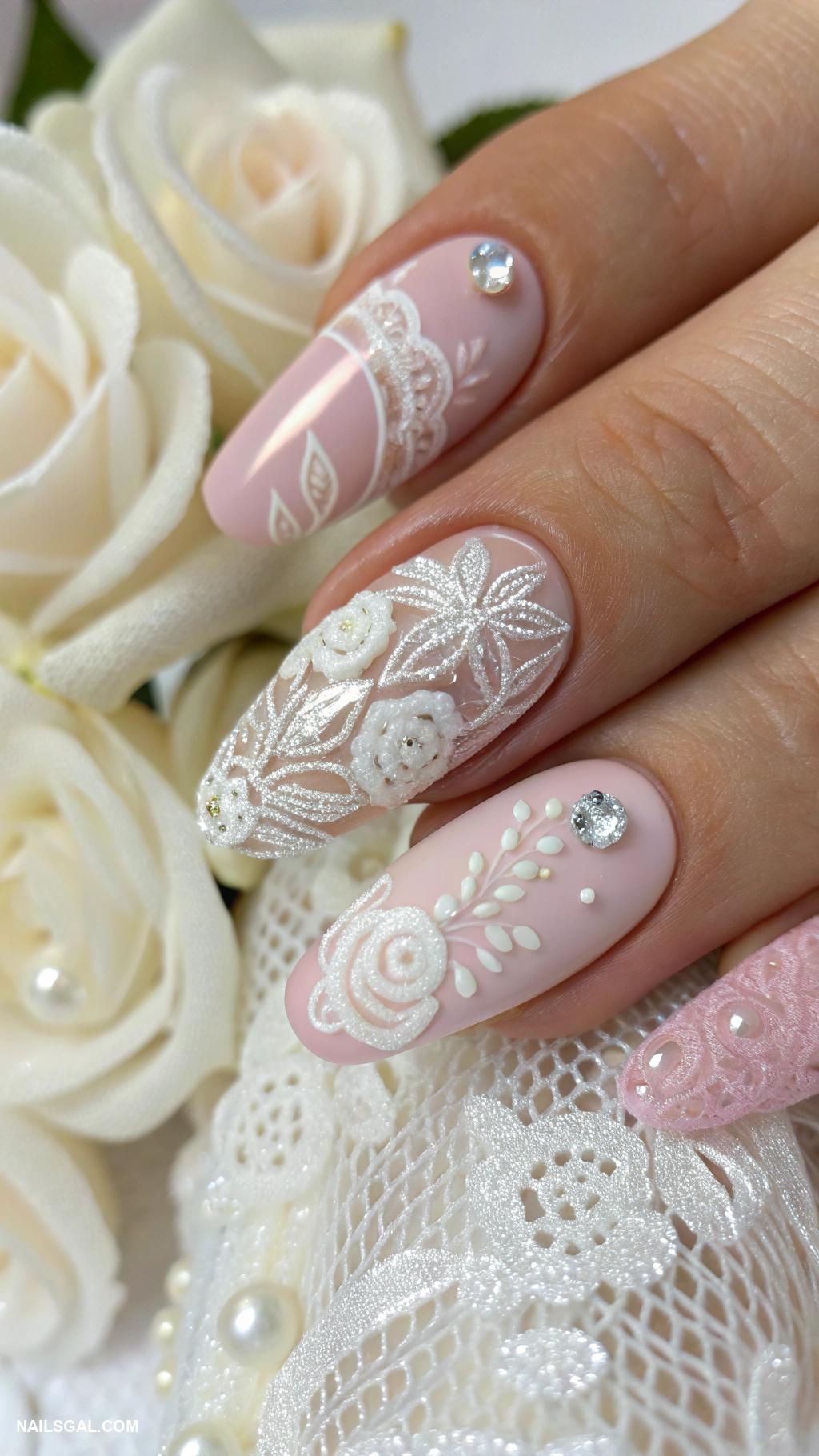 bride nails Lace inspired designs for a vintage touch
