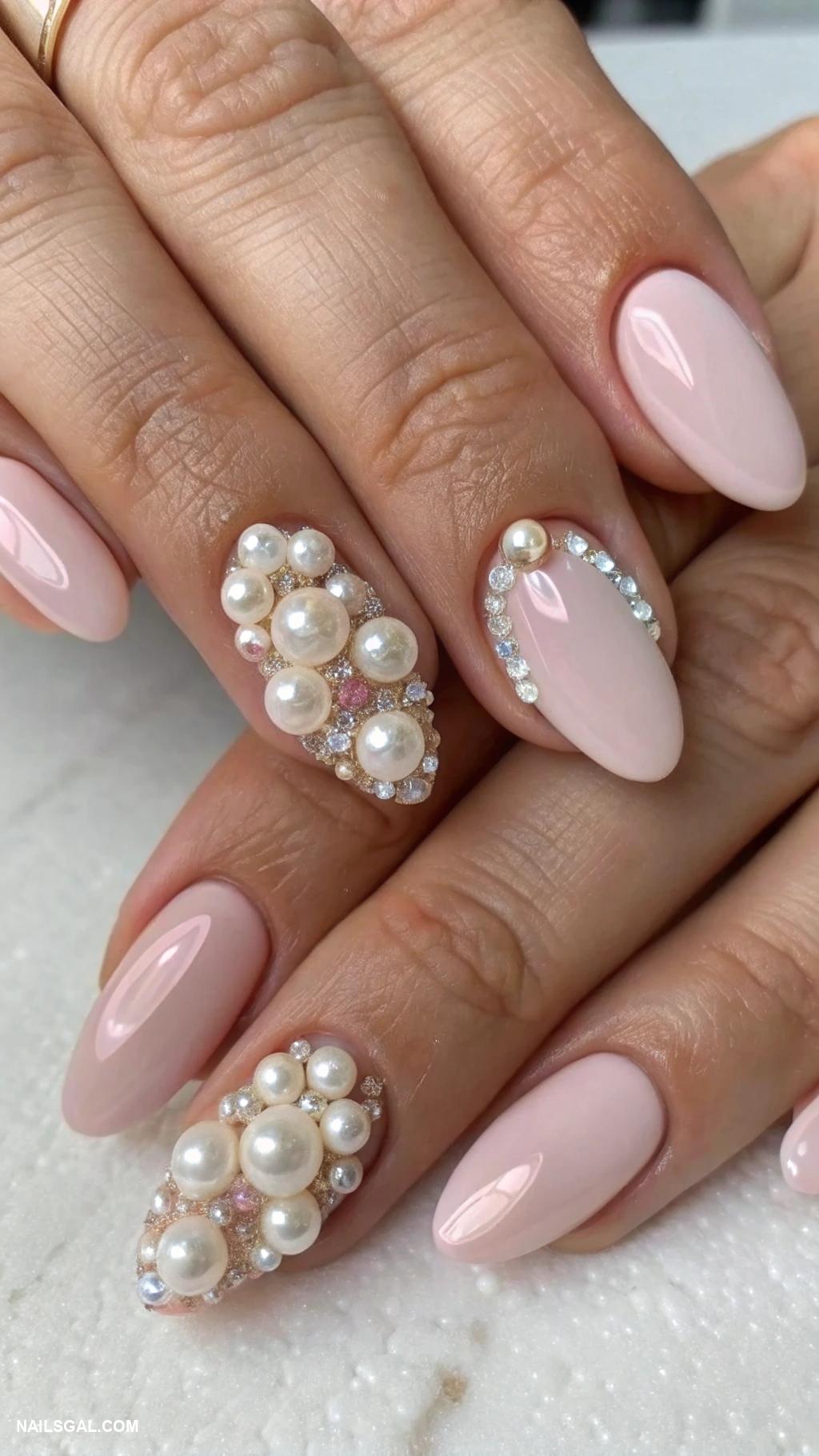 bride nails Small pearls art for a luxurious feel