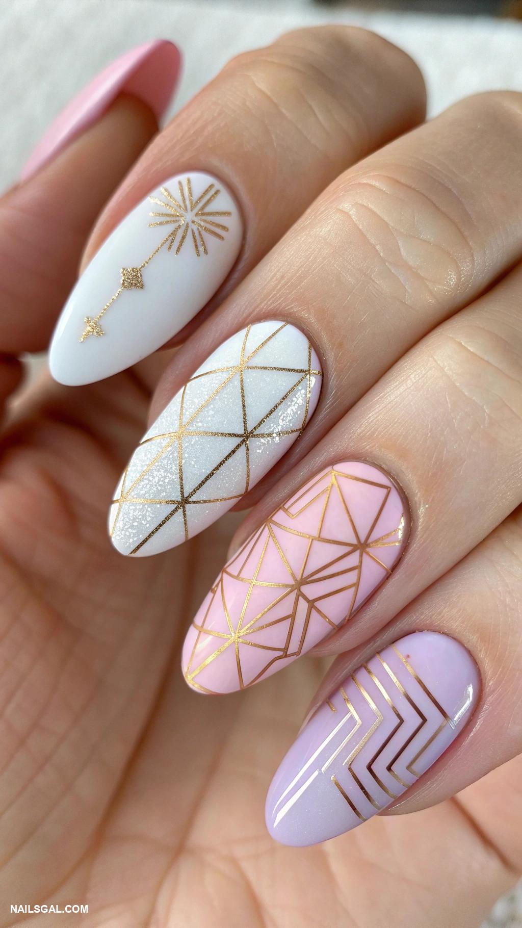 bridesmaid nails Geometric patterns in bridal shades