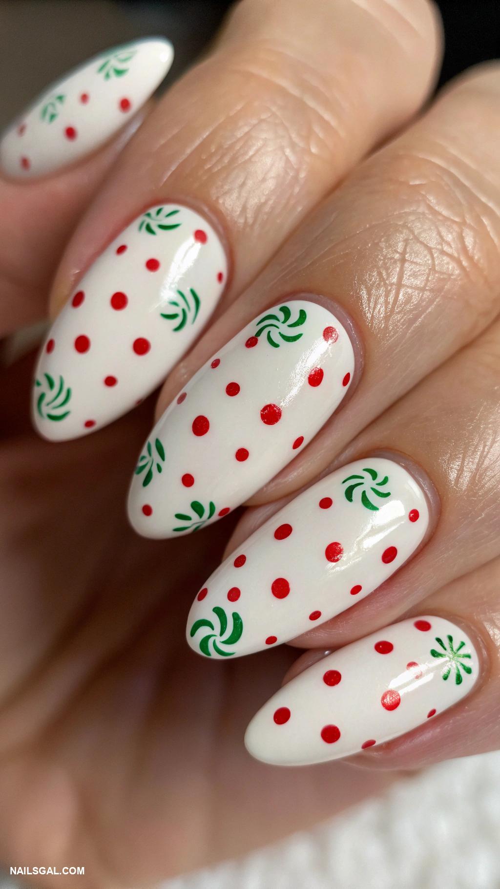 candy cane nails Candy cane inspired dots