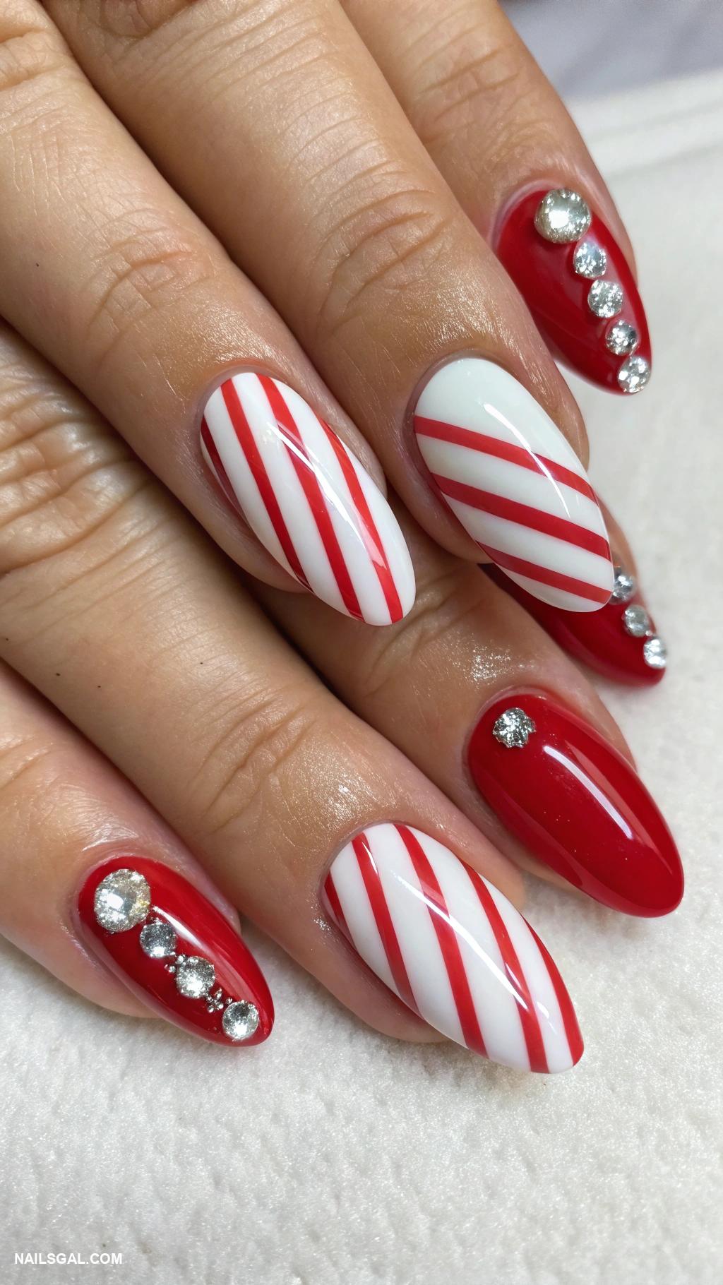 candy cane nails Classic red and white stripes
