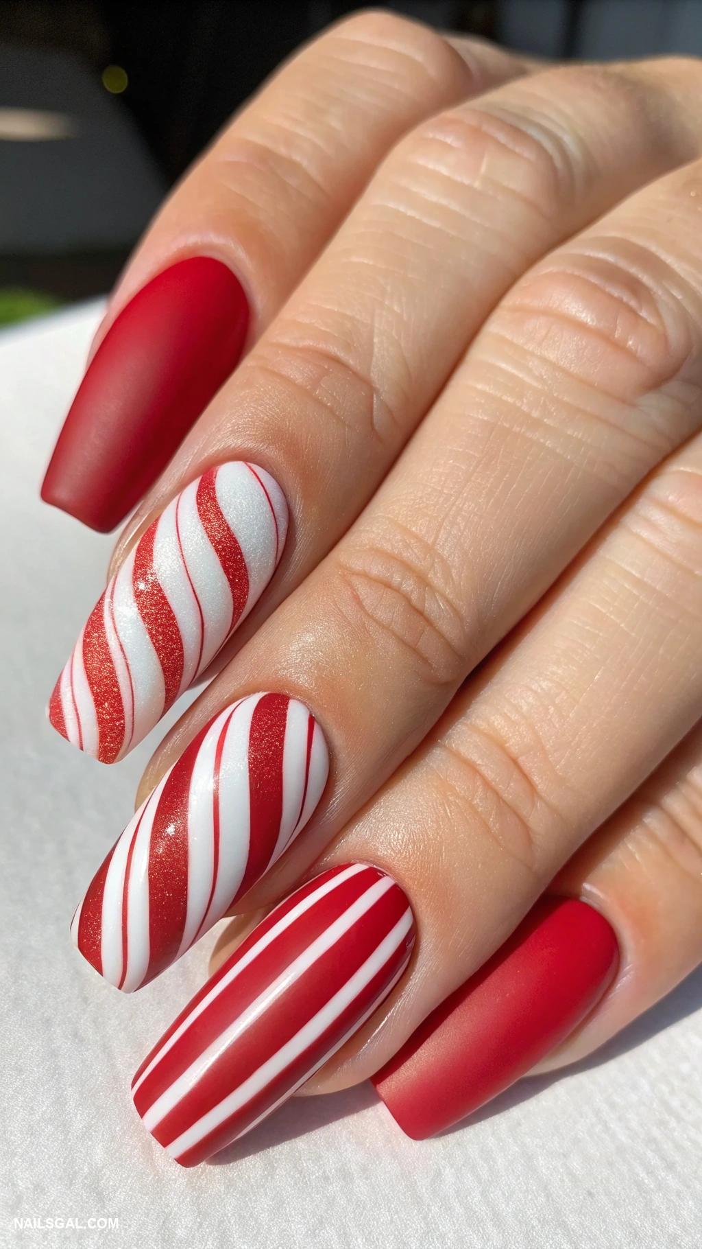 candy cane nails Matte red with glossy white