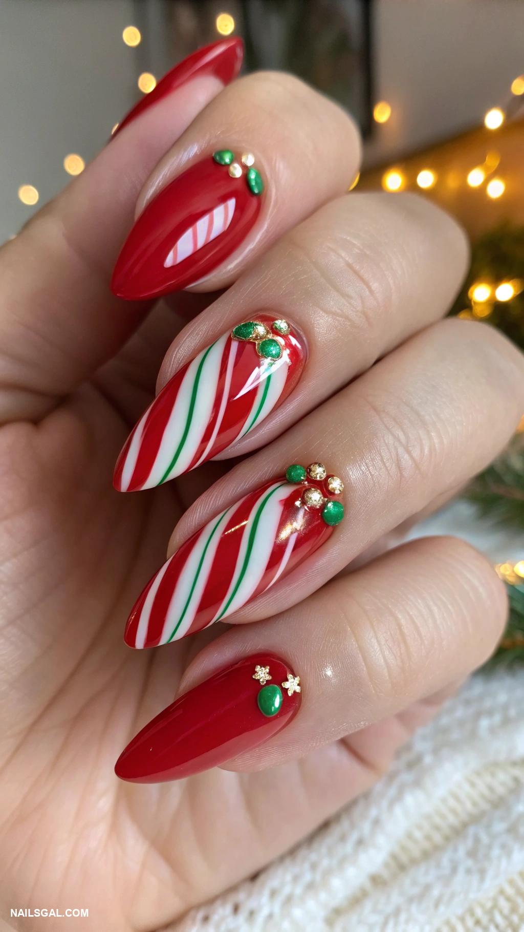 candy cane nails Mini candy cane accents