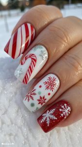 candy cane nails Winter wonderland themed nails