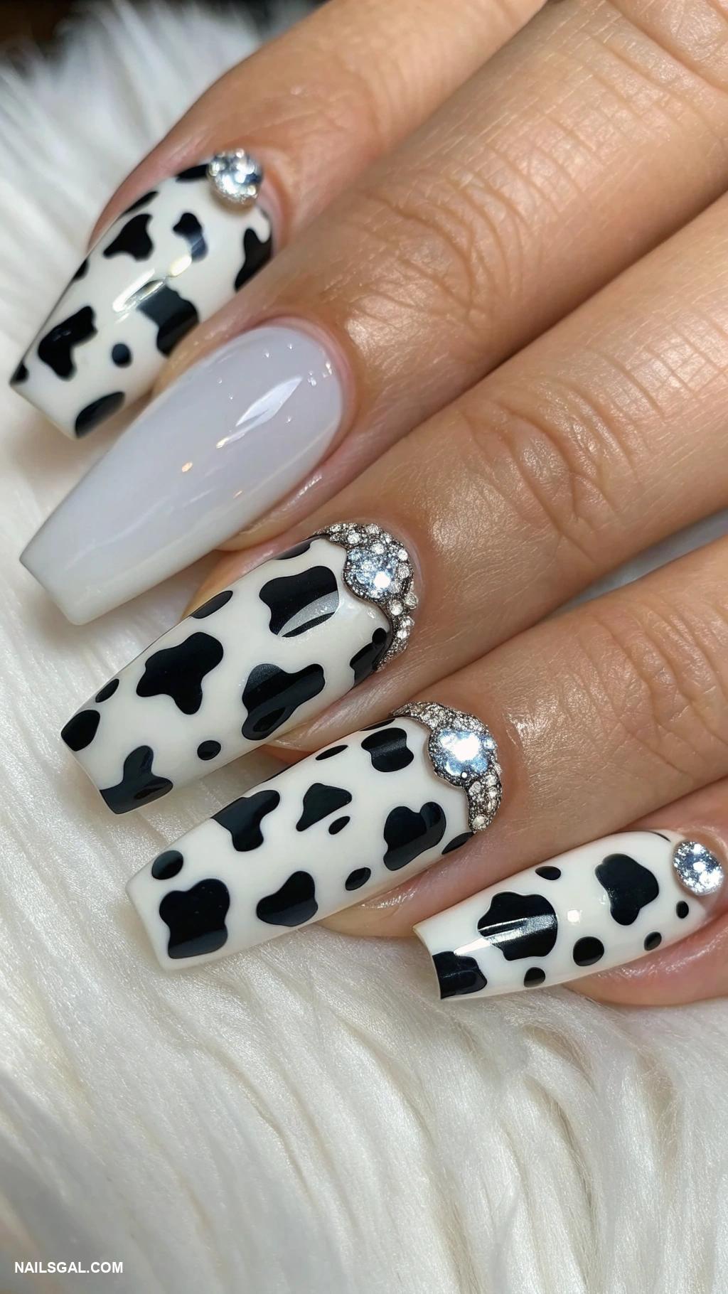 cow nail art Black and white cow print design
